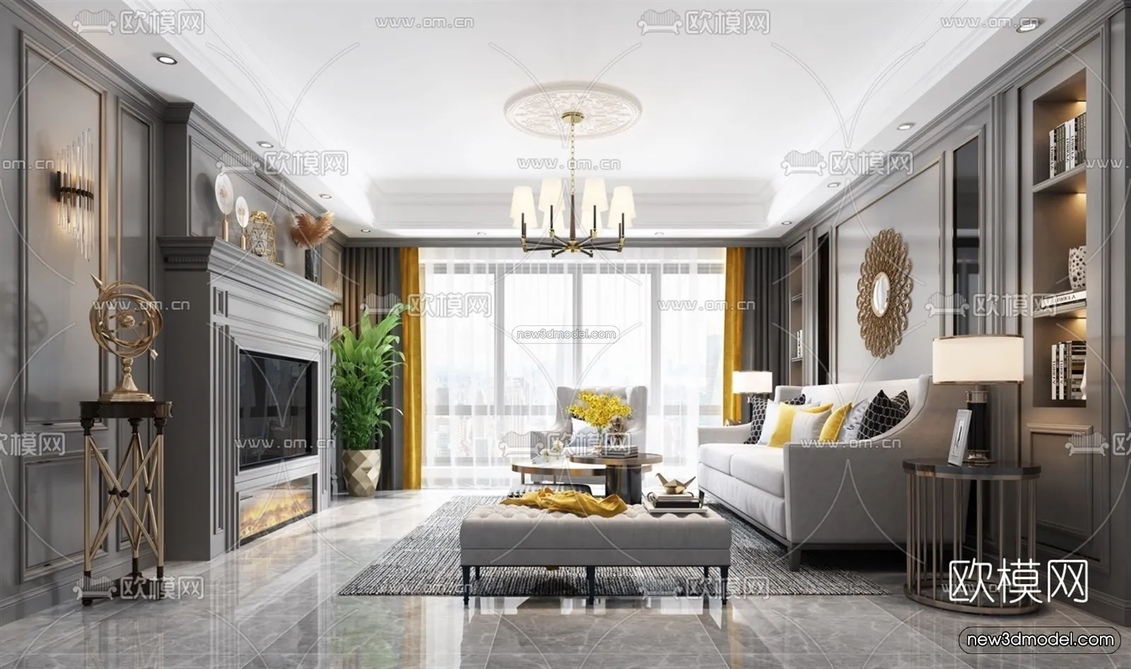 Europe Style Interior 3D Blocks - Living Room 3D Model - 044