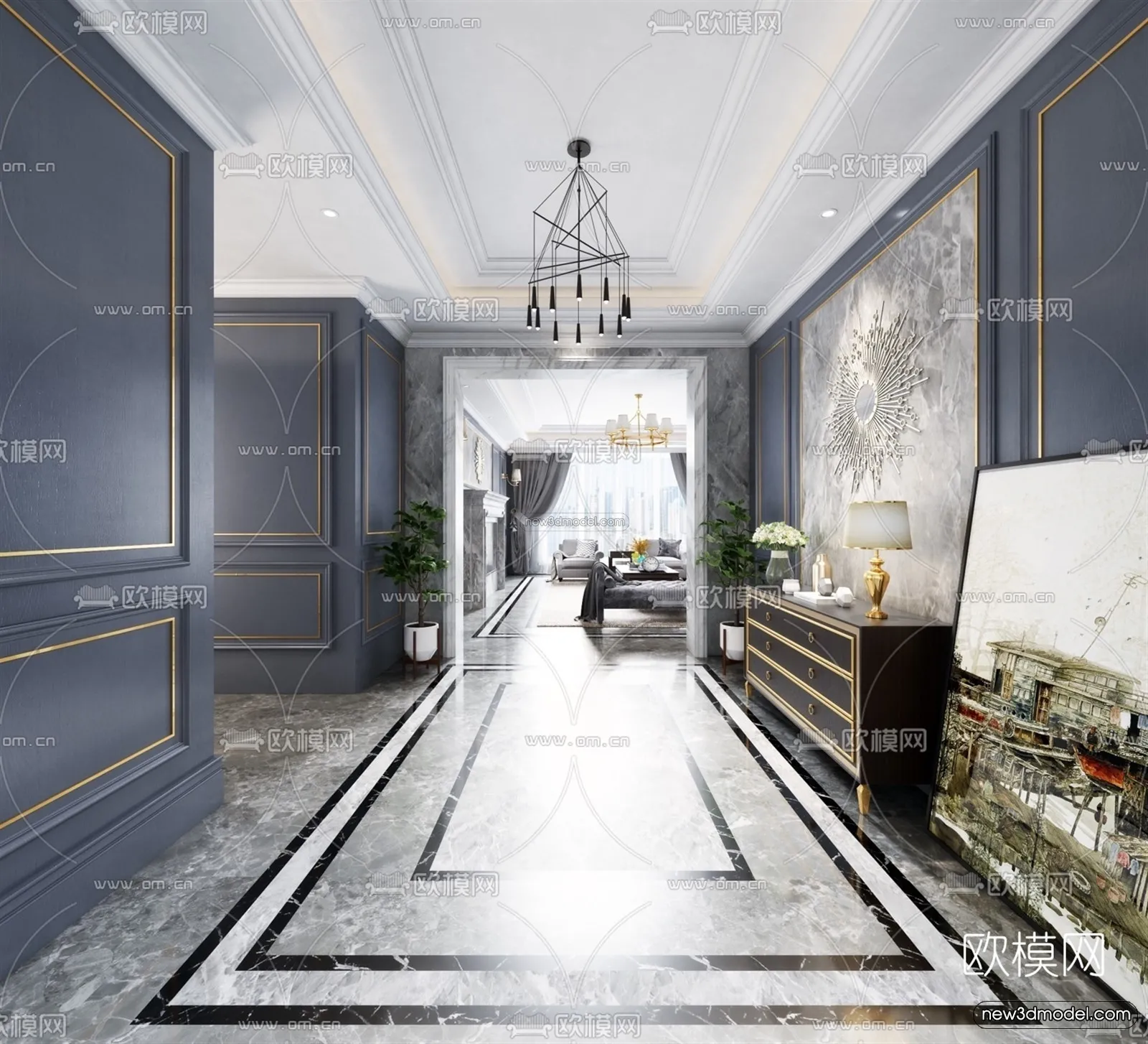 Europe Style Interior 3D Blocks - Living Room 3D Model - 045