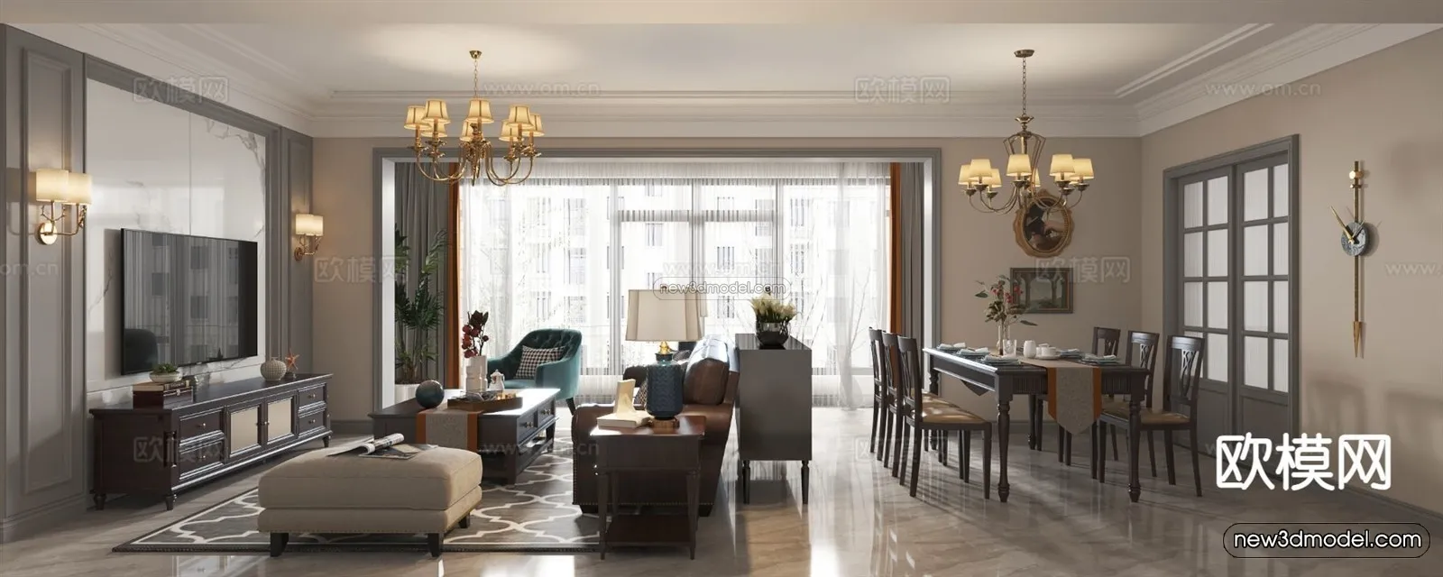 Europe Style Interior 3D Blocks - Living Room 3D Model - 046