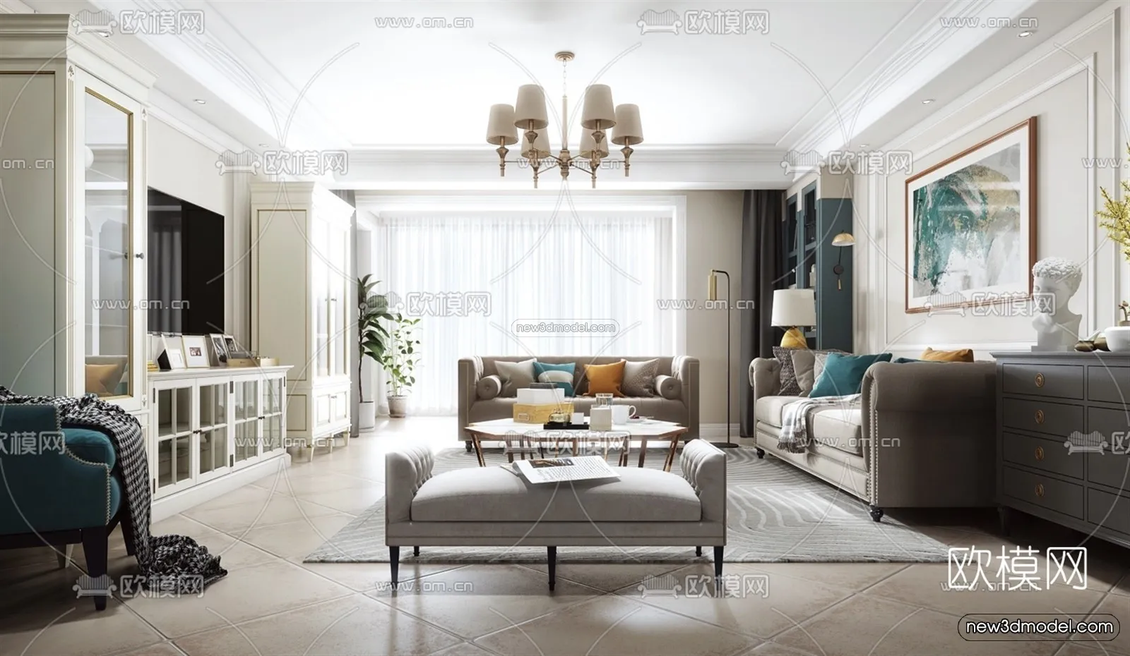 Europe Style Interior 3D Blocks - Living Room 3D Model - 049