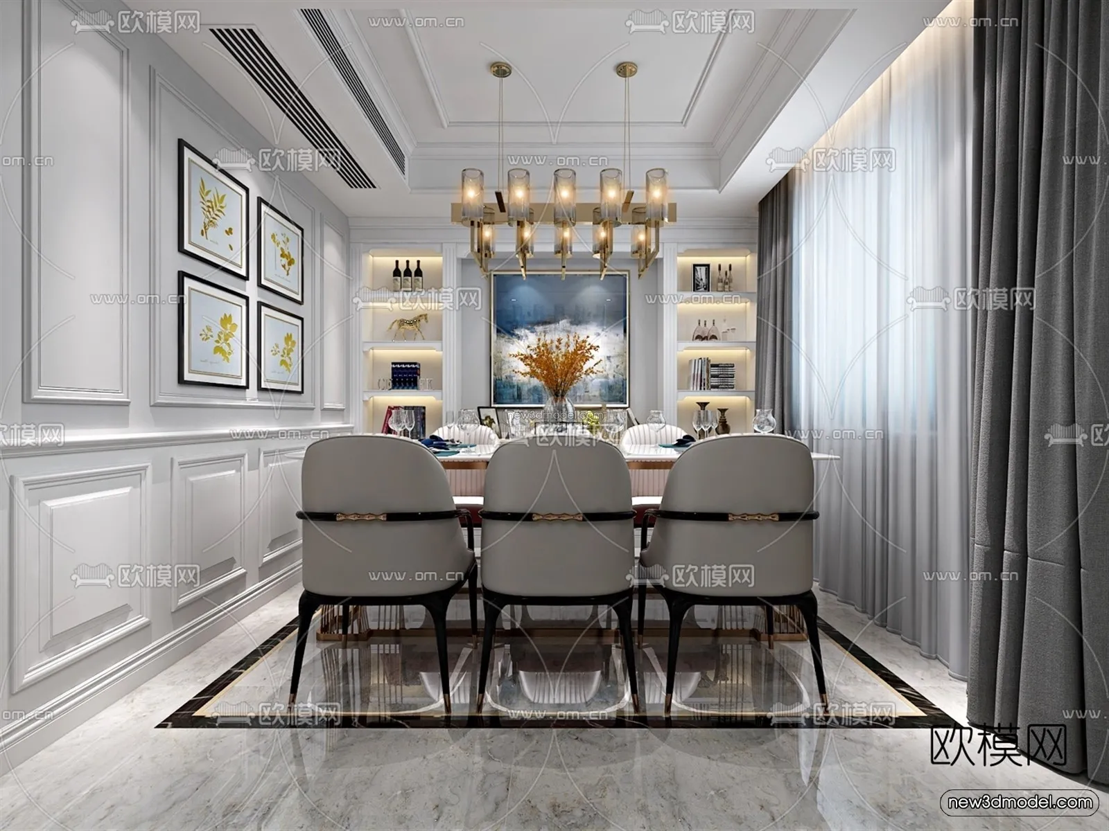 Europe Style Interior 3D Blocks - Living Room 3D Model - 051