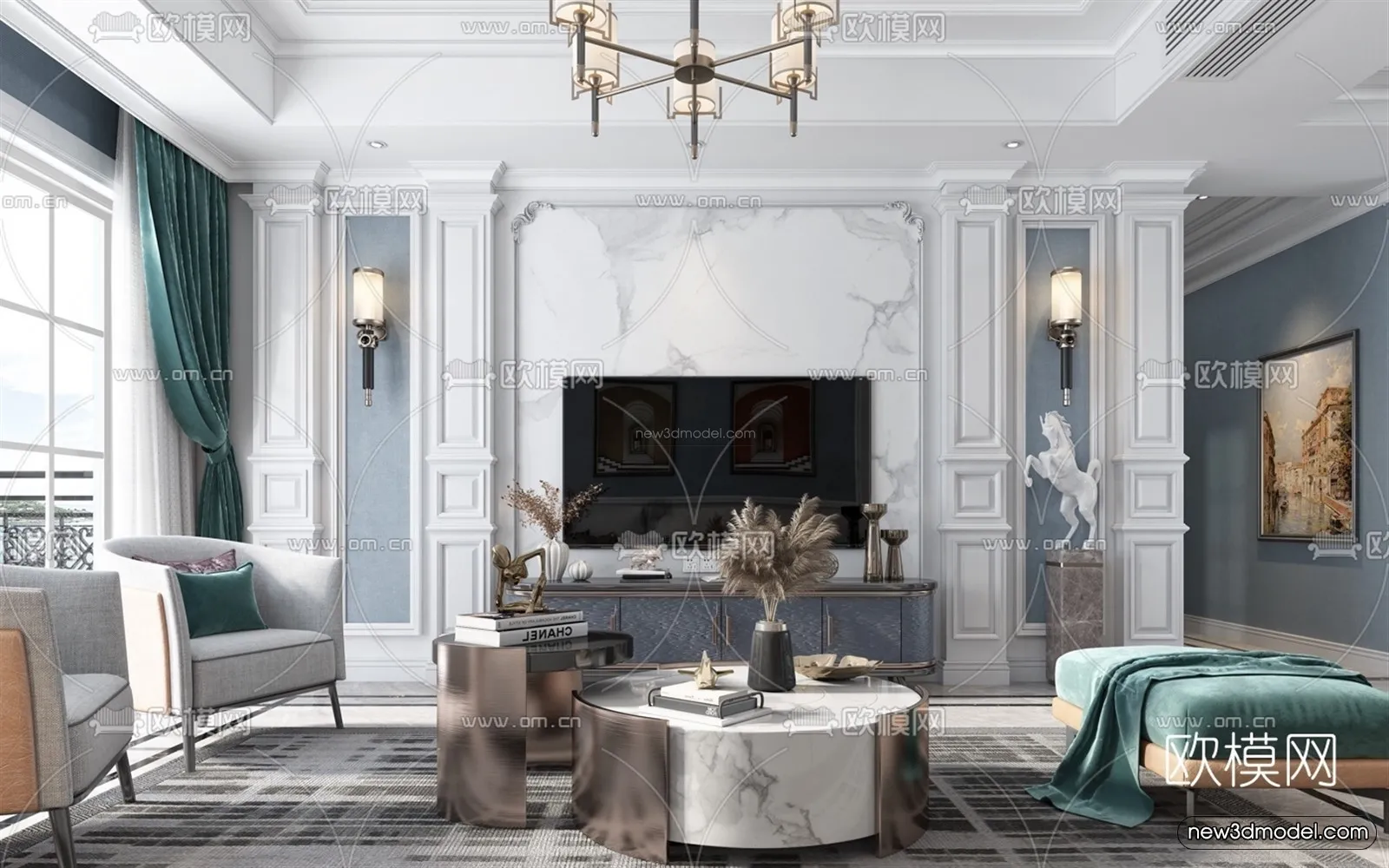 Europe Style Interior 3D Blocks - Living Room 3D Model - 055