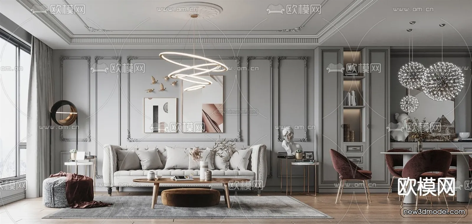 Europe Style Interior 3D Blocks - Living Room 3D Model - 058