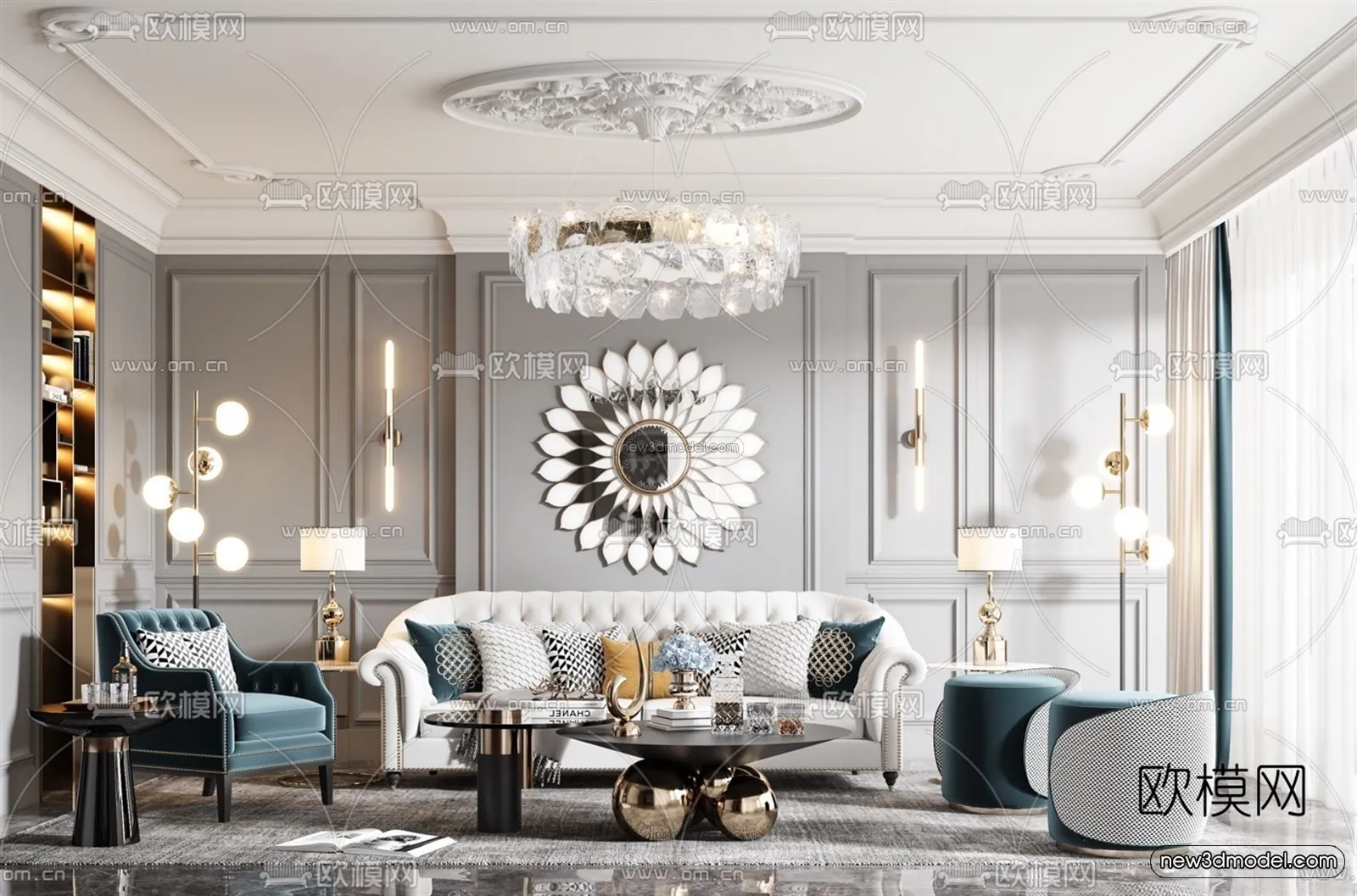 Europe Style Interior 3D Blocks - Living Room 3D Model - 061