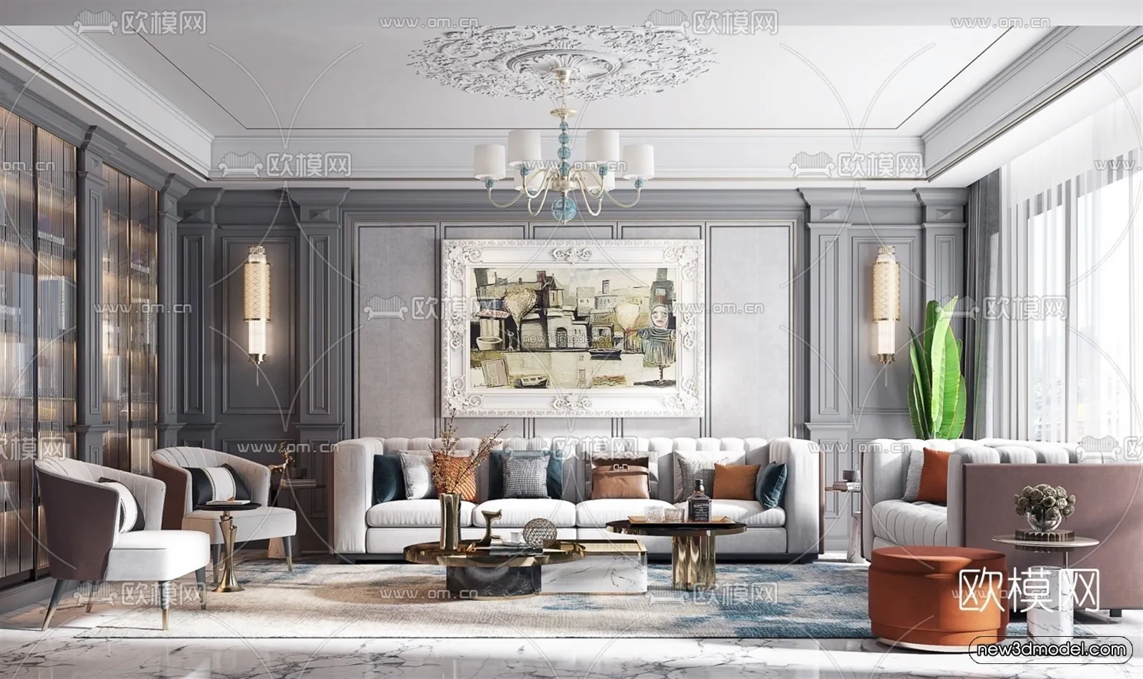 Europe Style Interior 3D Blocks - Living Room 3D Model - 063