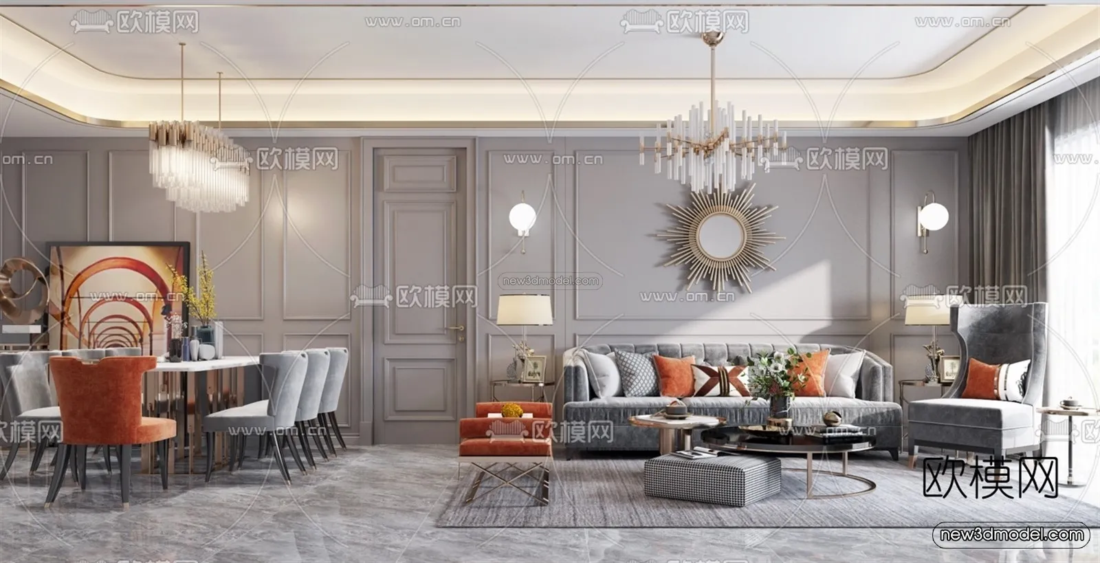 Europe Style Interior 3D Blocks - Living Room 3D Model - 064