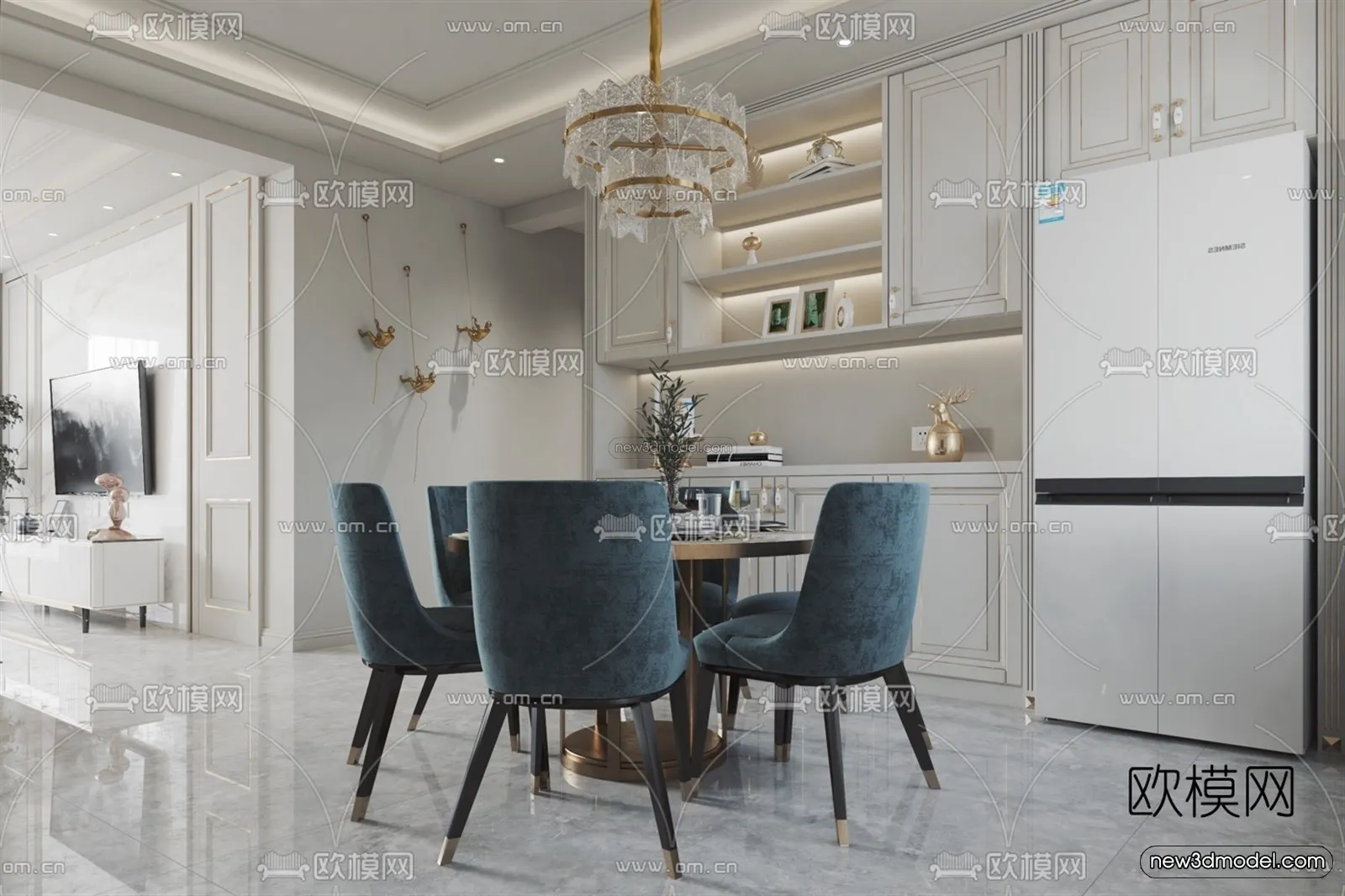 Europe Style Interior 3D Blocks - Living Room 3D Model - 065