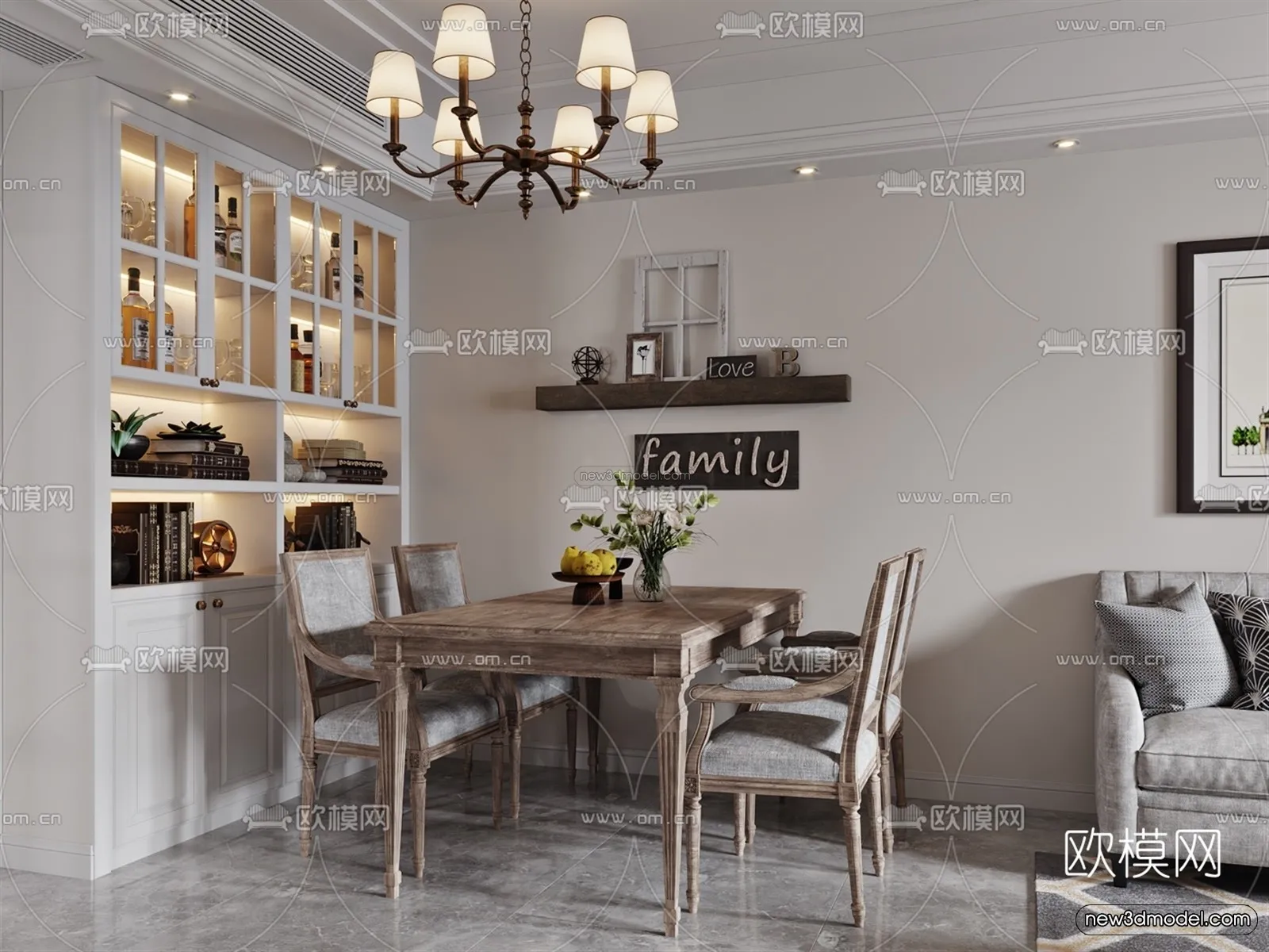 Europe Style Interior 3D Blocks - Living Room 3D Model - 066