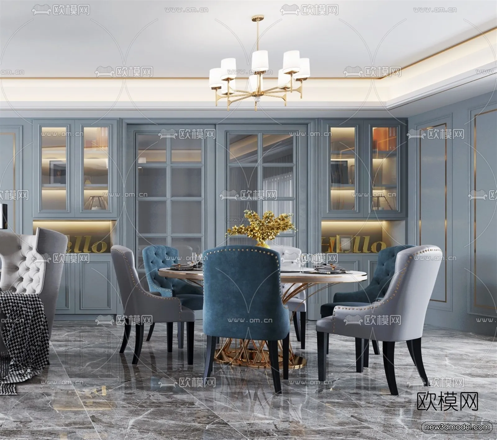 Europe Style Interior 3D Blocks - Living Room 3D Model - 067