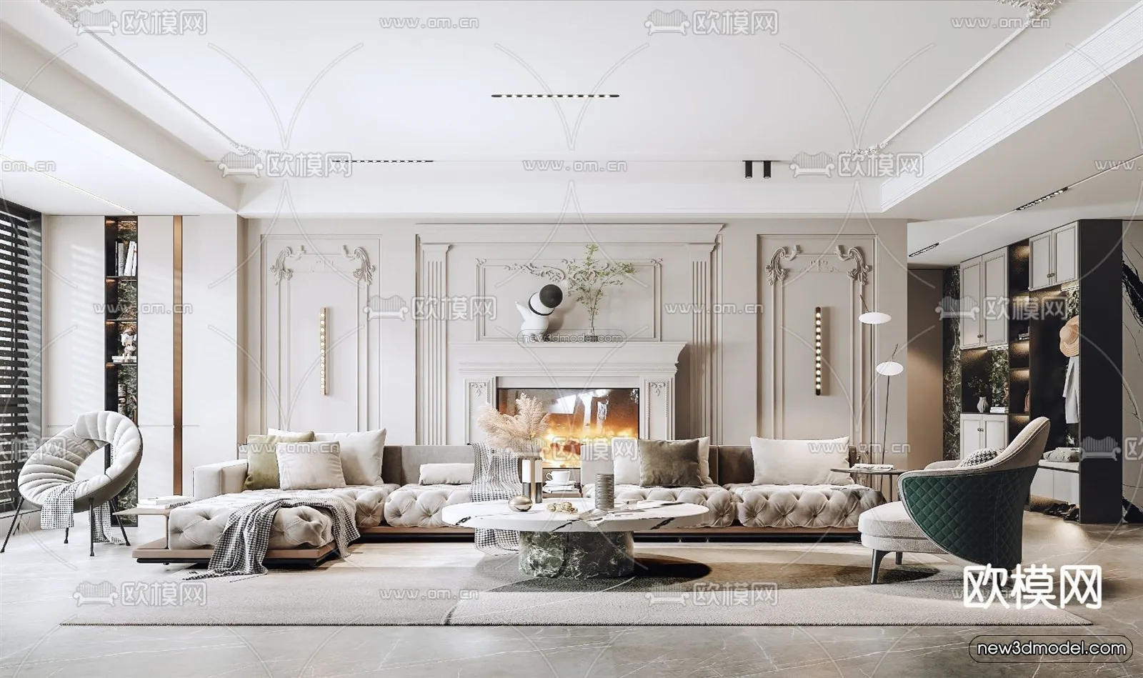 Europe Style Interior 3D Blocks - Living Room 3D Model - 068