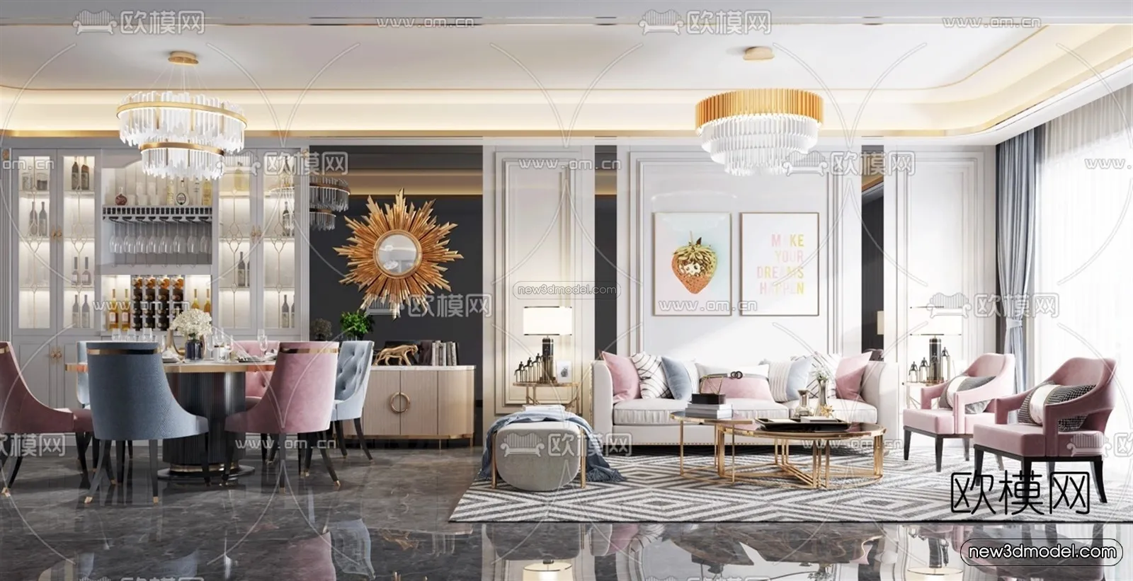 Europe Style Interior 3D Blocks - Living Room 3D Model - 069