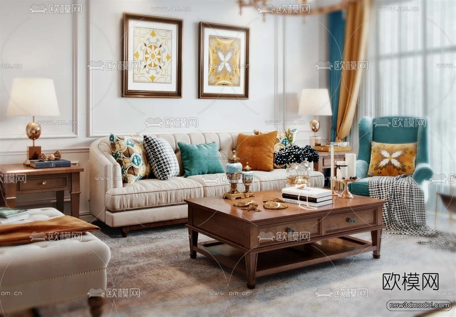 Europe Style Interior 3D Blocks - Living Room 3D Model - 072