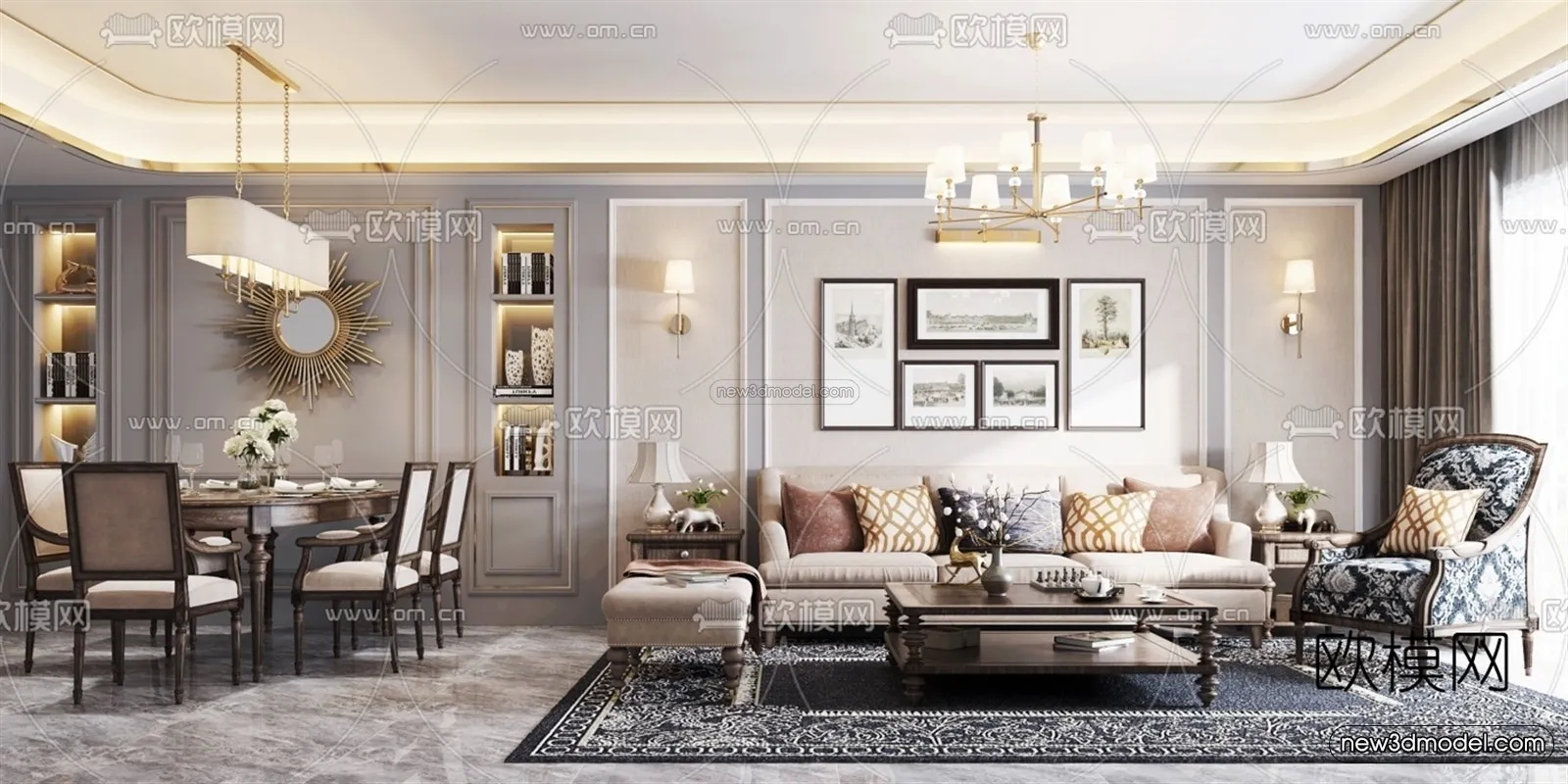 Europe Style Interior 3D Blocks - Living Room 3D Model - 073