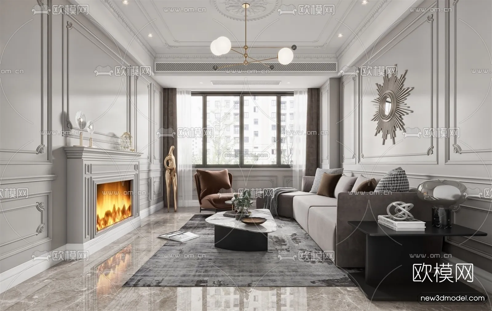 Europe Style Interior 3D Blocks - Living Room 3D Model - 074