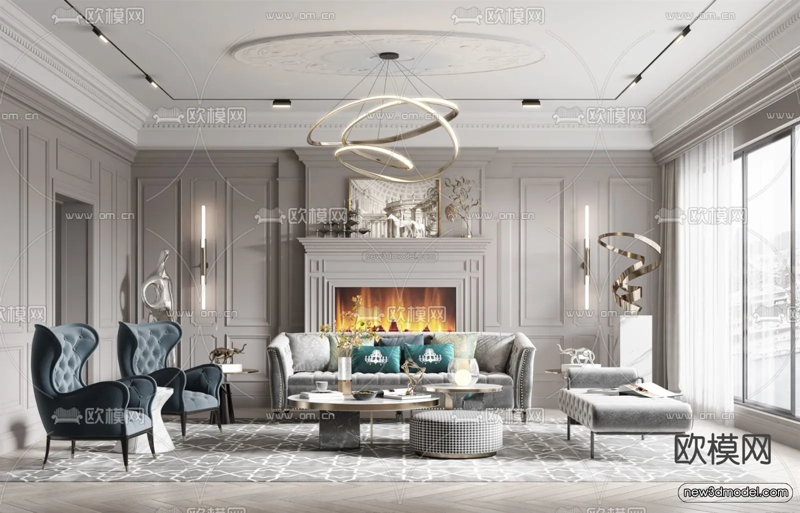 Europe Style Interior 3D Blocks - Living Room 3D Model - 076