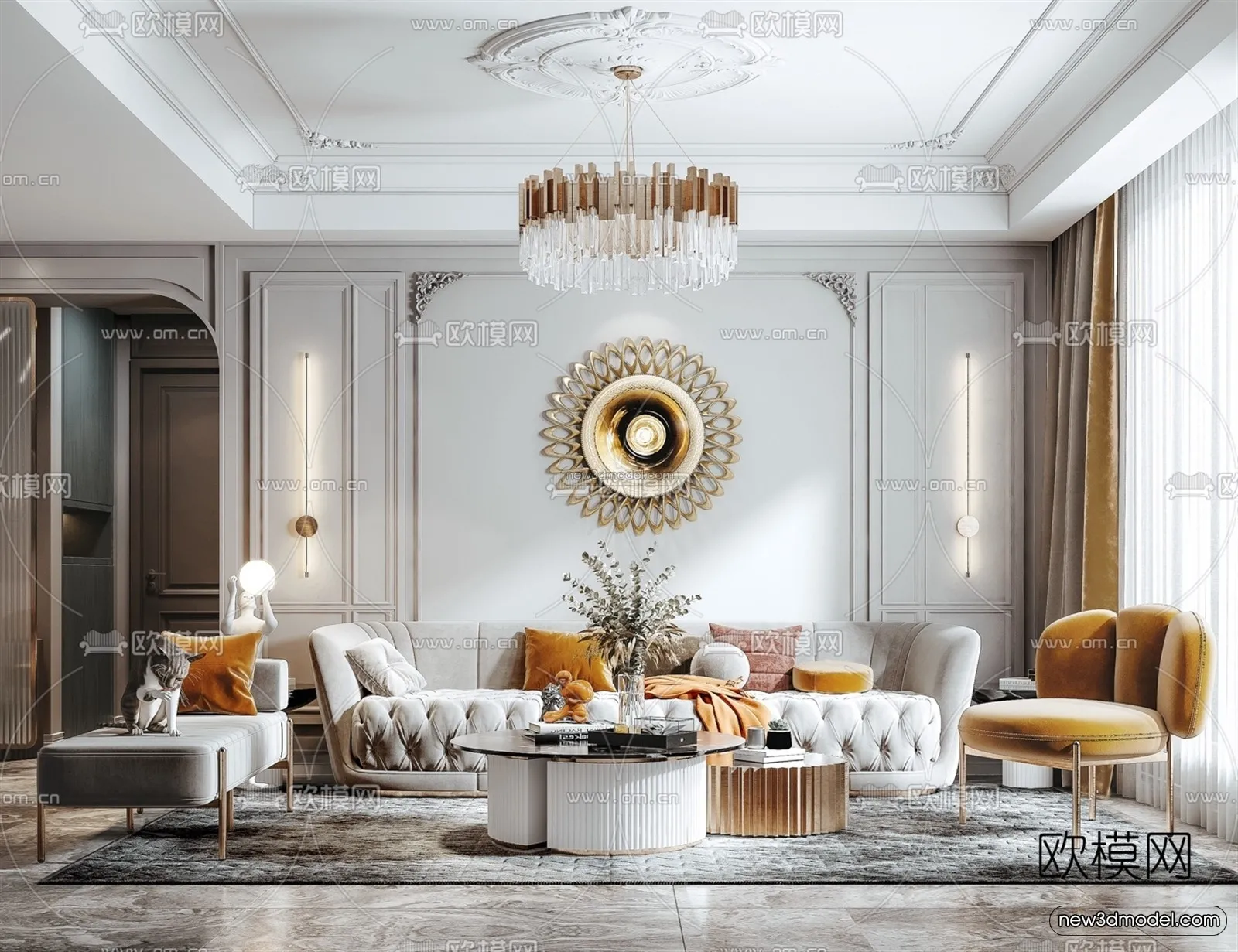 Europe Style Interior 3D Blocks - Living Room 3D Model - 077