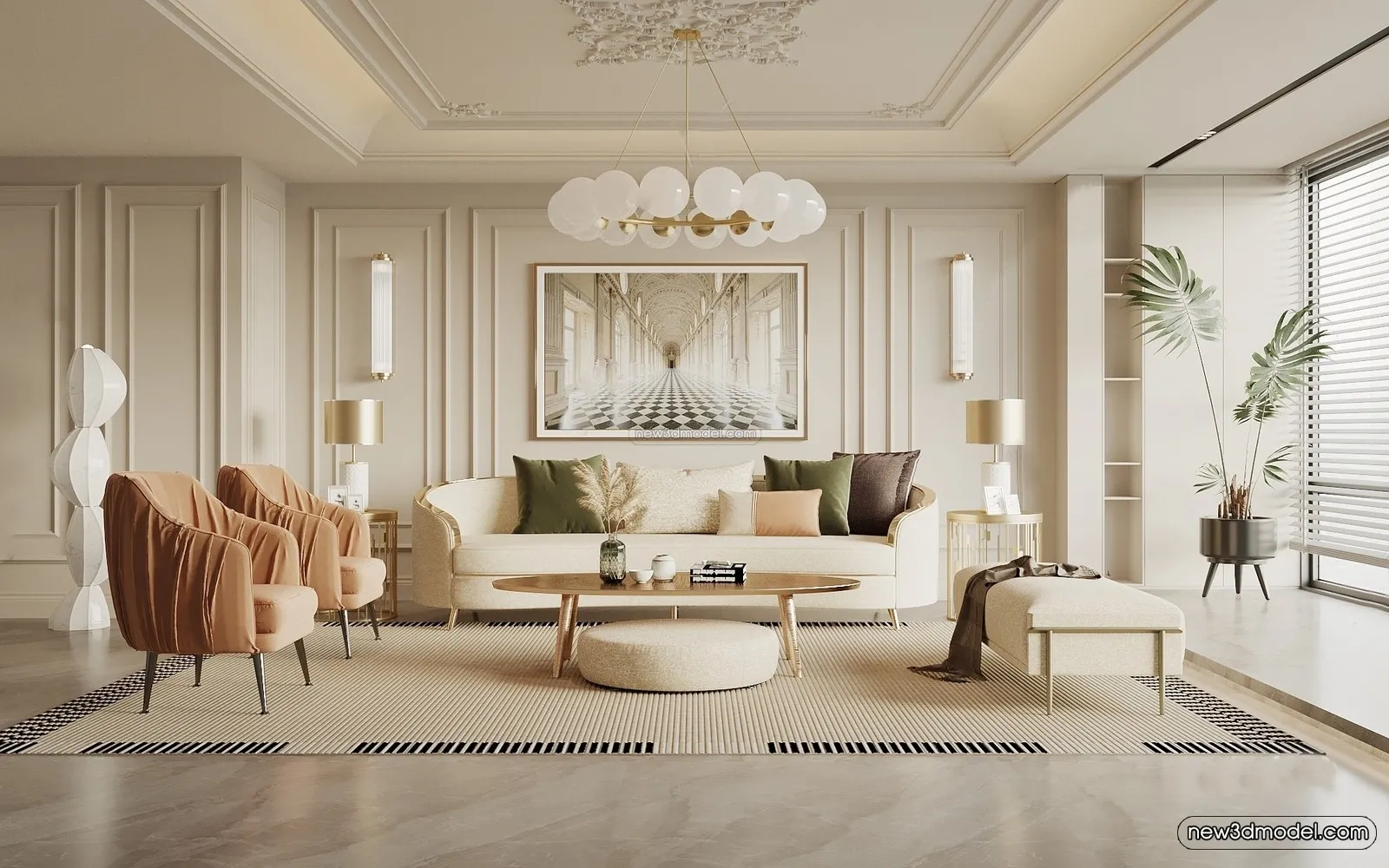 Europe Style Interior 3D Blocks - Living Room 3D Model - 079