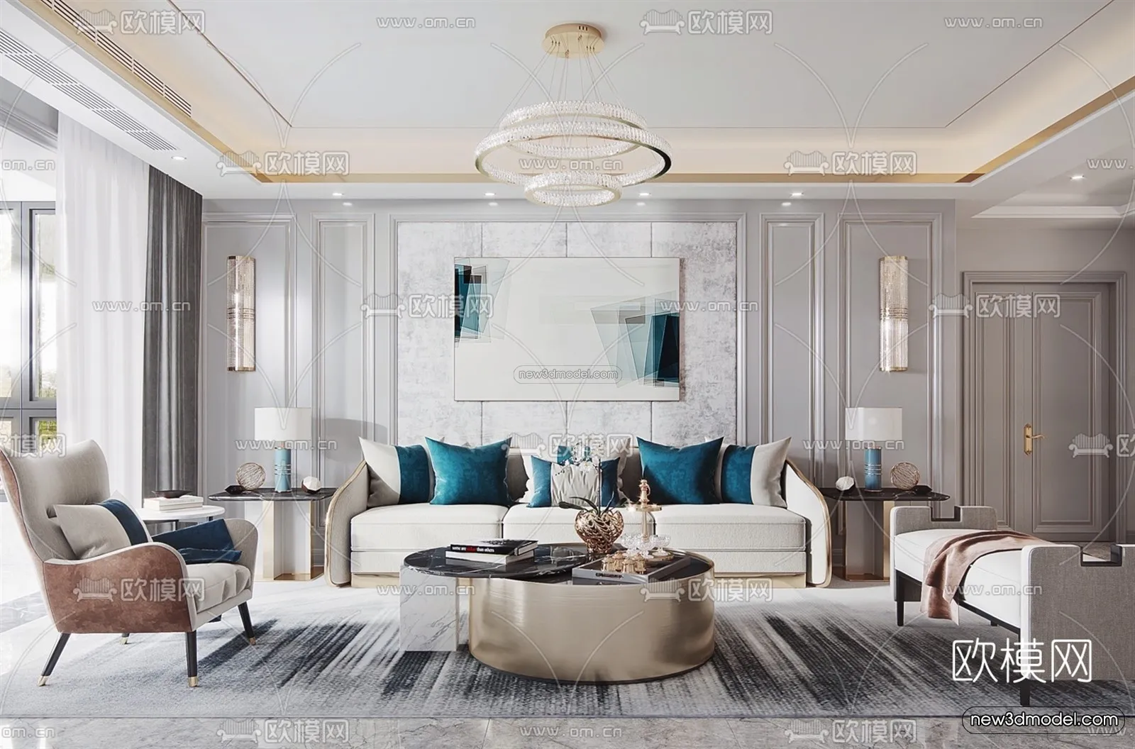 Europe Style Interior 3D Blocks - Living Room 3D Model - 080