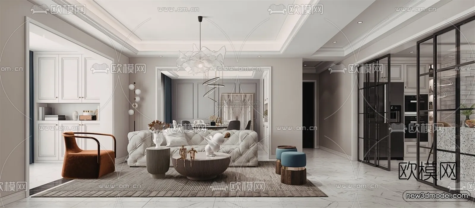 Europe Style Interior 3D Blocks - Living Room 3D Model - 081