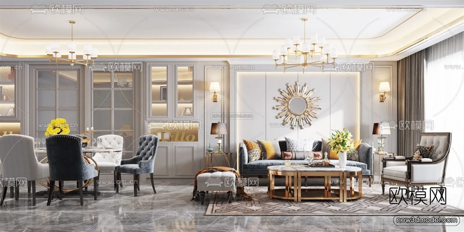 Europe Style Interior 3D Blocks - Living Room 3D Model - 082