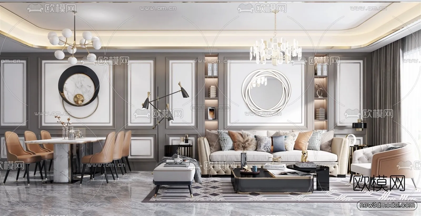 Europe Style Interior 3D Blocks - Living Room 3D Model - 084