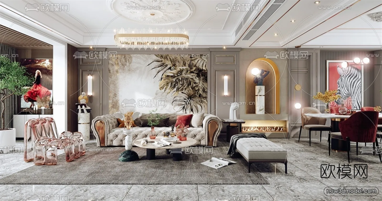 Europe Style Interior 3D Blocks - Living Room 3D Model - 085