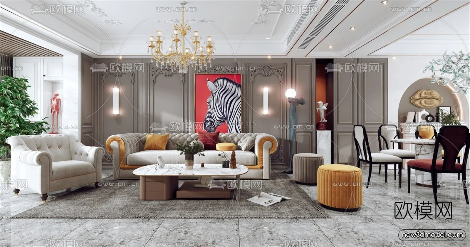 Europe Style Interior 3D Blocks - Living Room 3D Model - 086