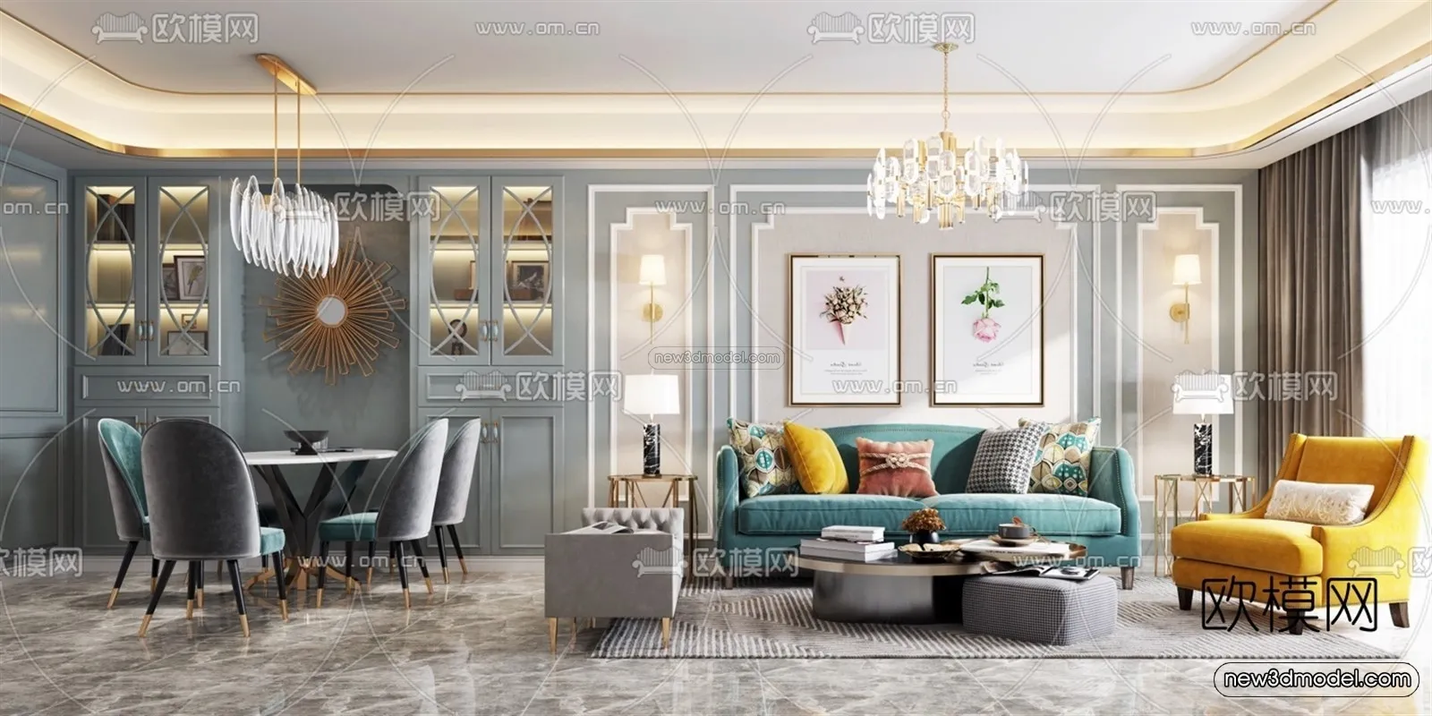 Europe Style Interior 3D Blocks - Living Room 3D Model - 087