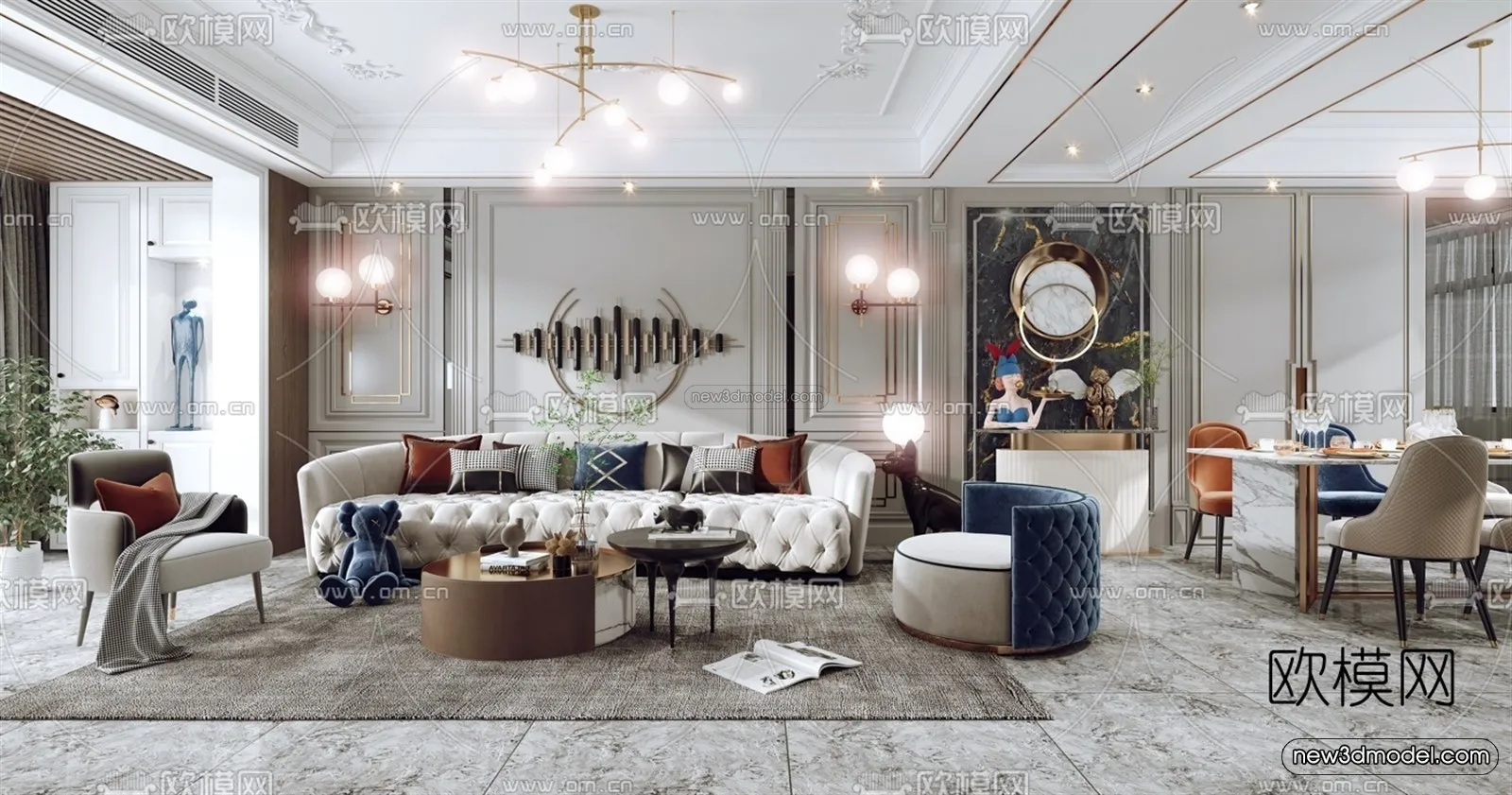 Europe Style Interior 3D Blocks - Living Room 3D Model - 088