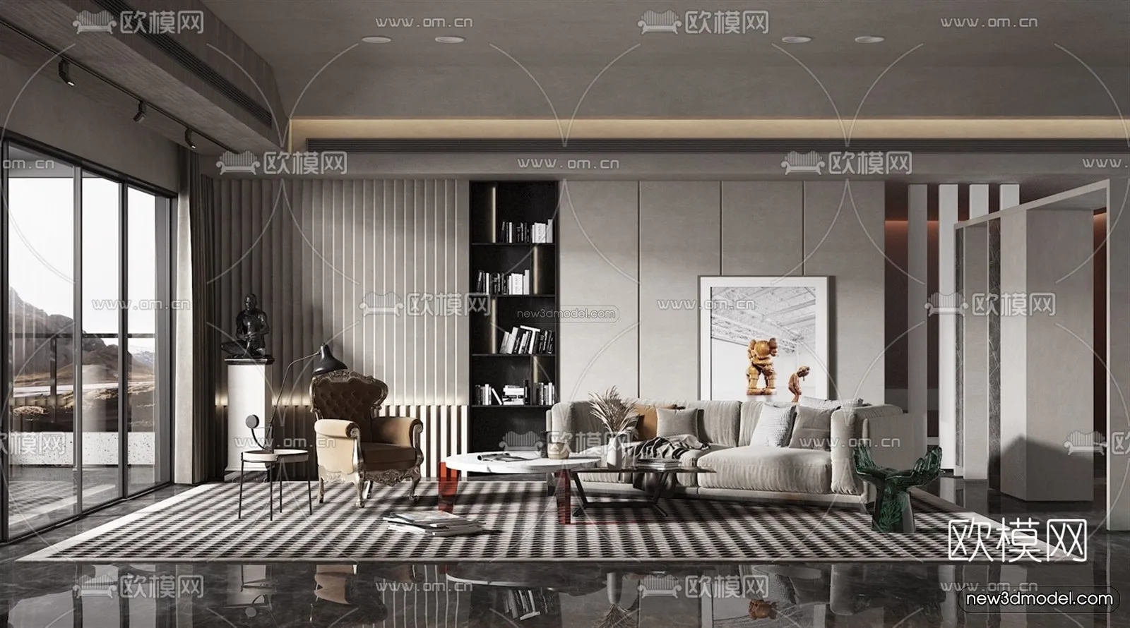 Europe Style Interior 3D Blocks - Living Room 3D Model - 089