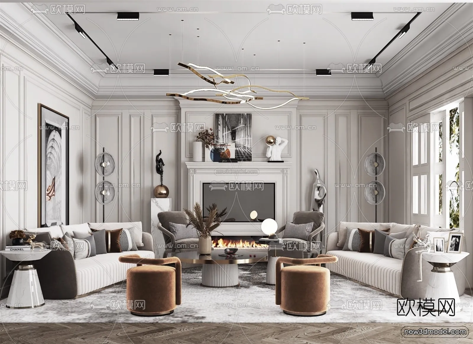 Europe Style Interior 3D Blocks - Living Room 3D Model - 091