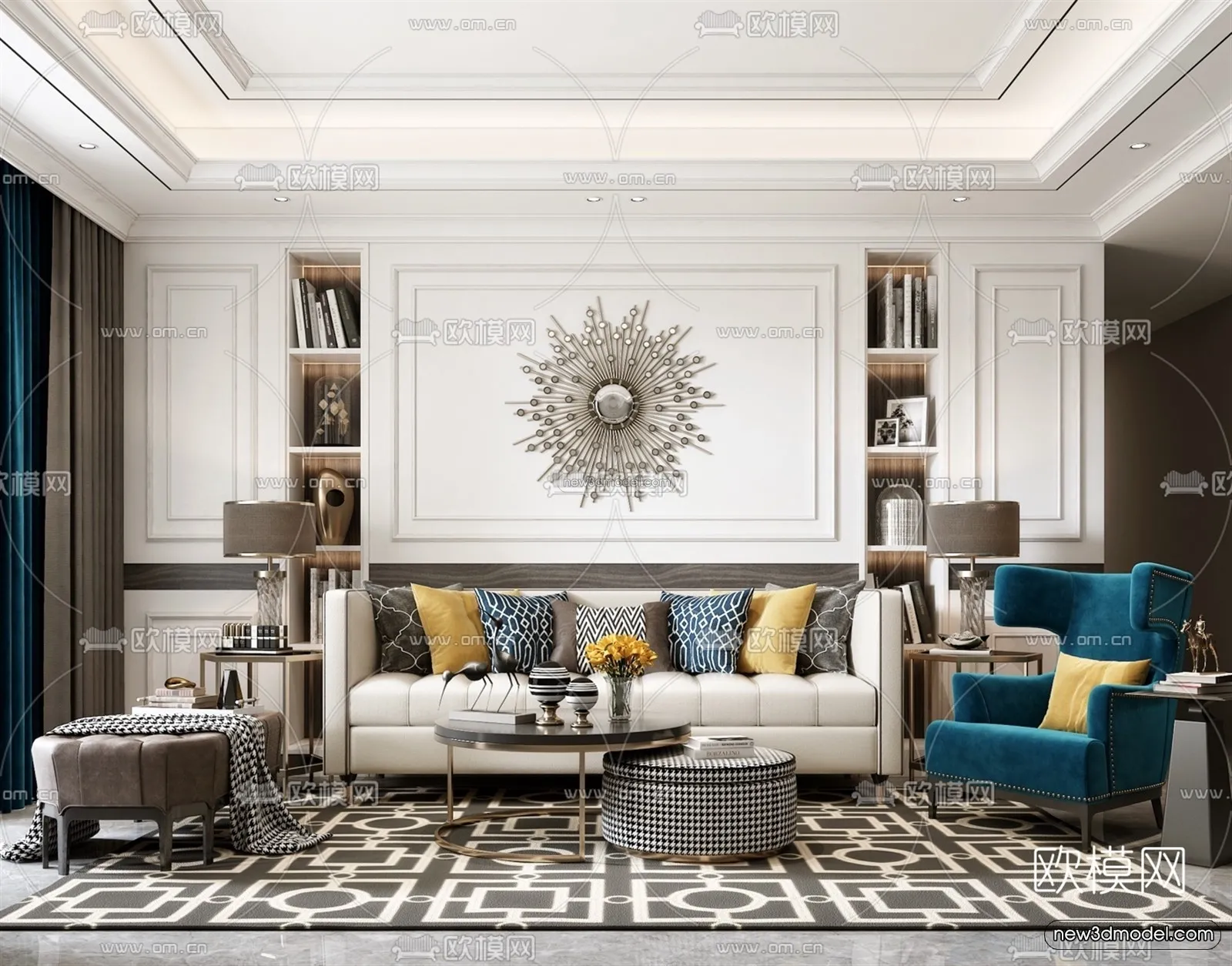 Europe Style Interior 3D Blocks - Living Room 3D Model - 092