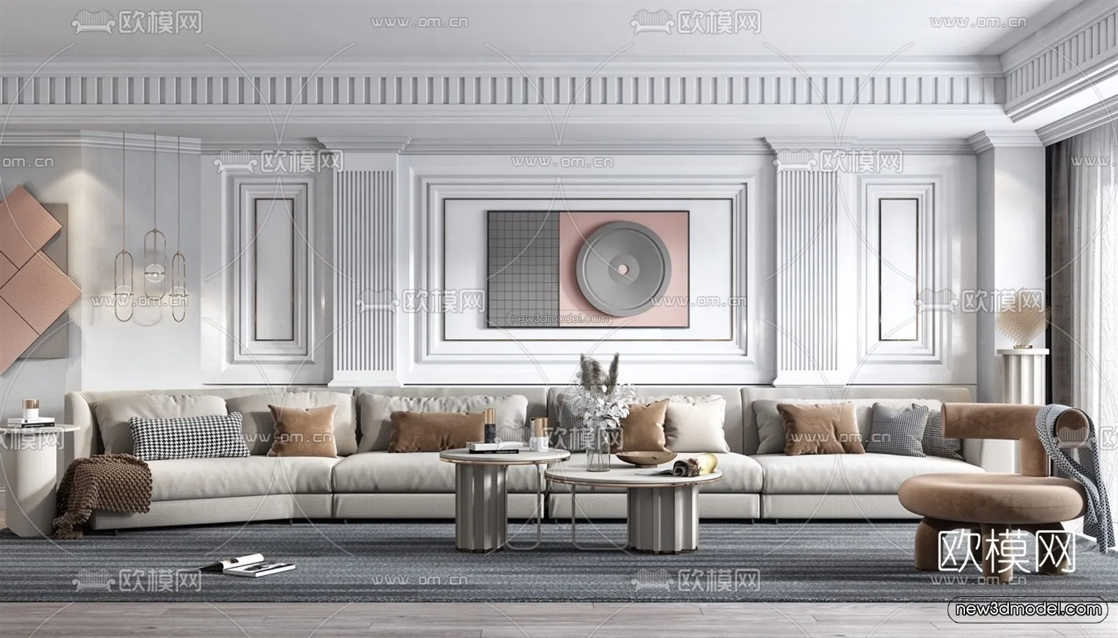 Europe Style Interior 3D Blocks - Living Room 3D Model - 093