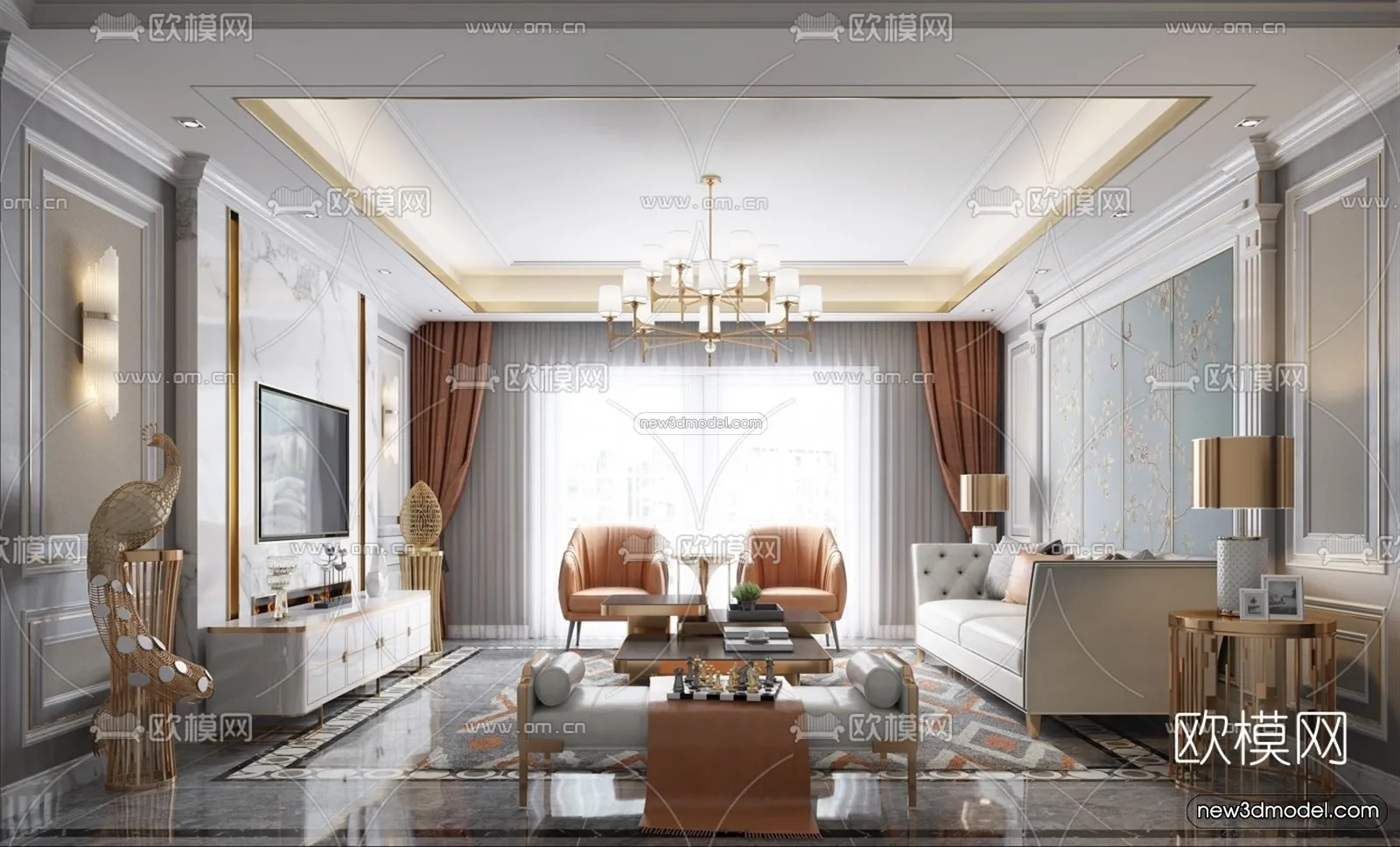 Europe Style Interior 3D Blocks - Living Room 3D Model - 094