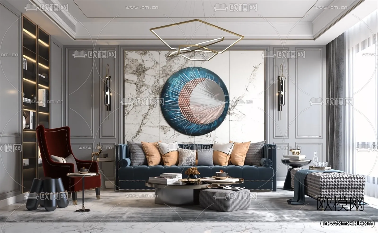 Europe Style Interior 3D Blocks - Living Room 3D Model - 096