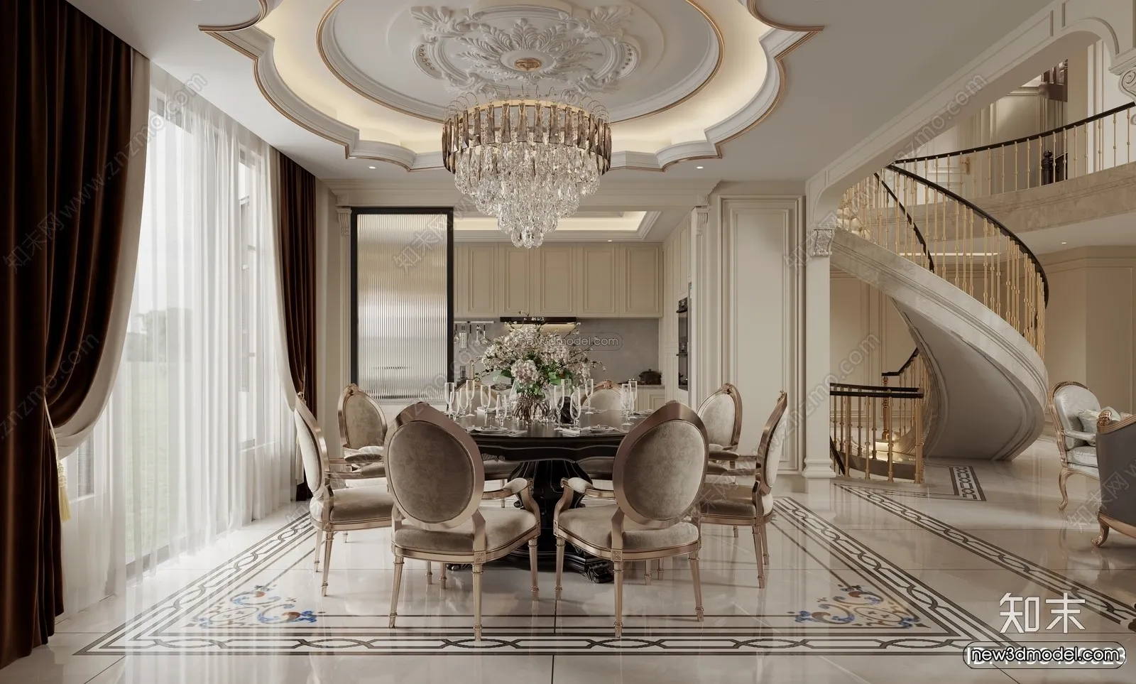 Europe Style Interior 3D Blocks - Living Room 3D Model - 097