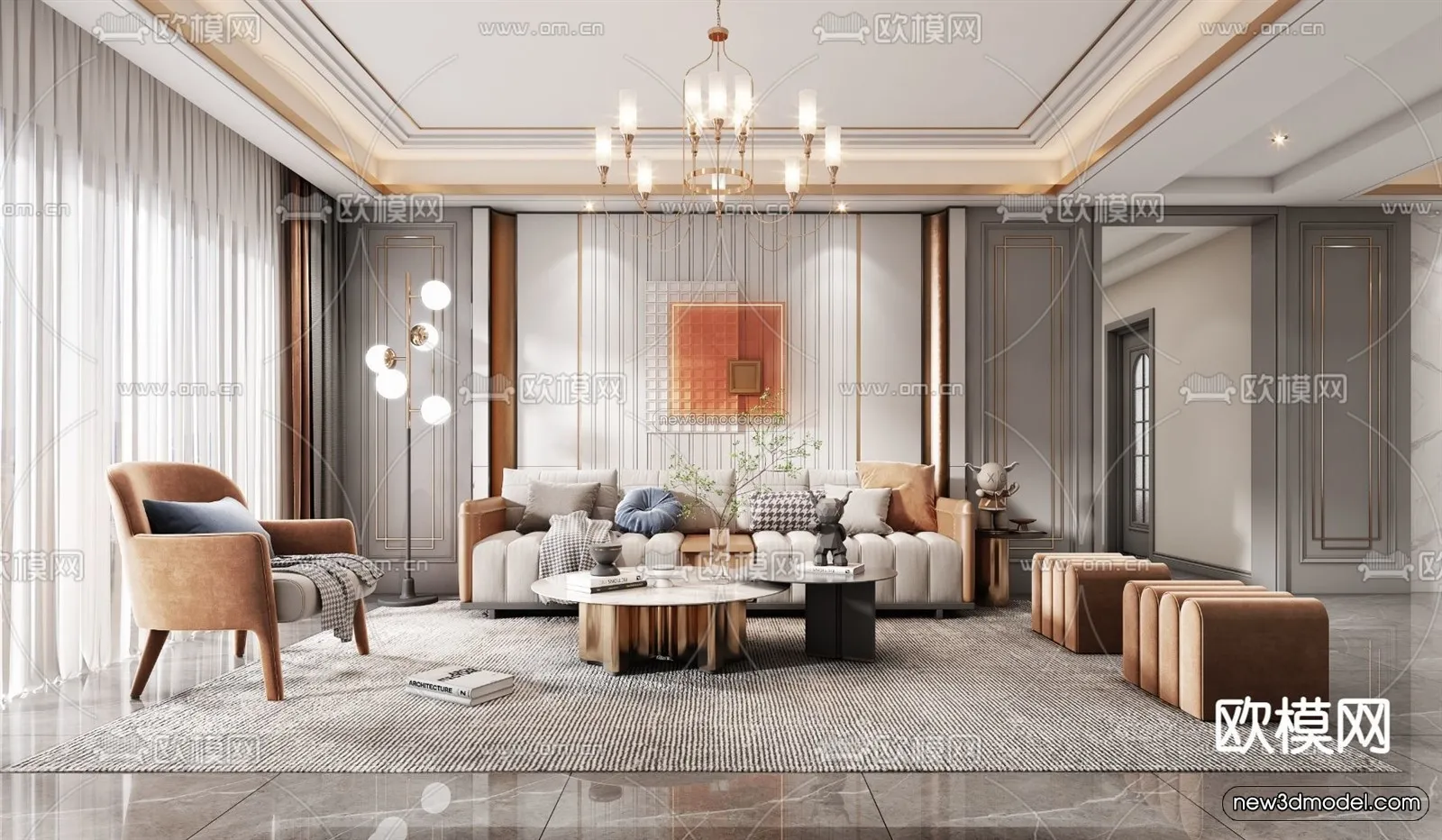 Europe Style Interior 3D Blocks - Living Room 3D Model - 098