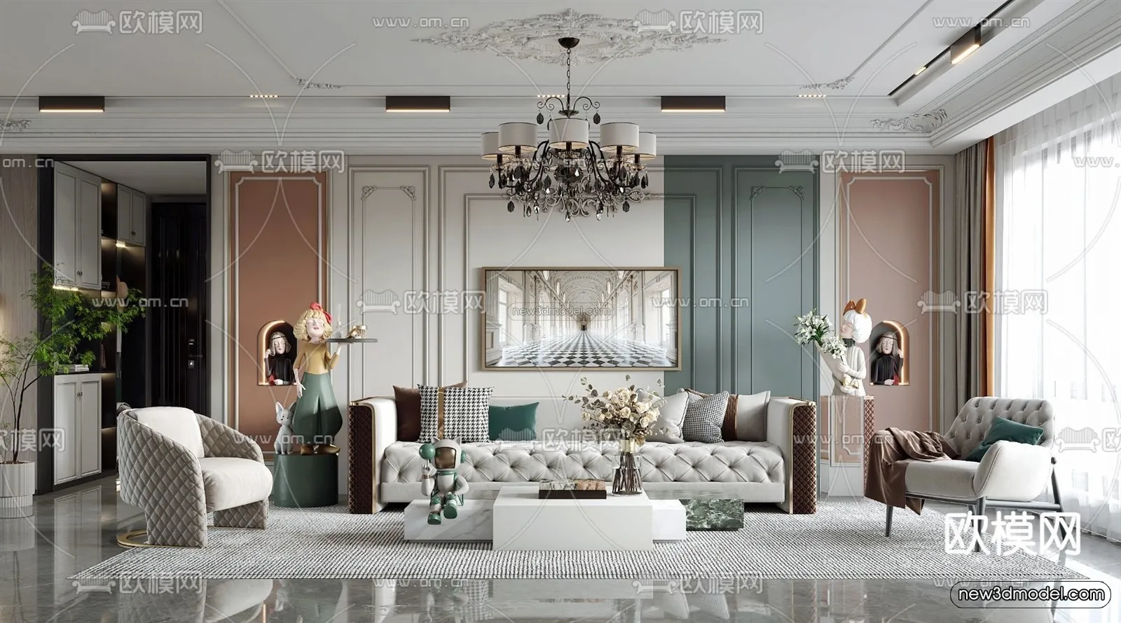 Europe Style Interior 3D Blocks - Living Room 3D Model - 103