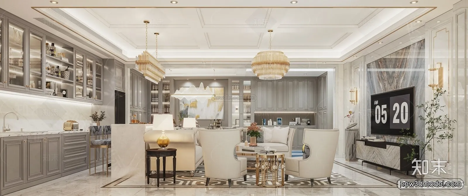 Europe Style Interior 3D Blocks - Living Room 3D Model - 107