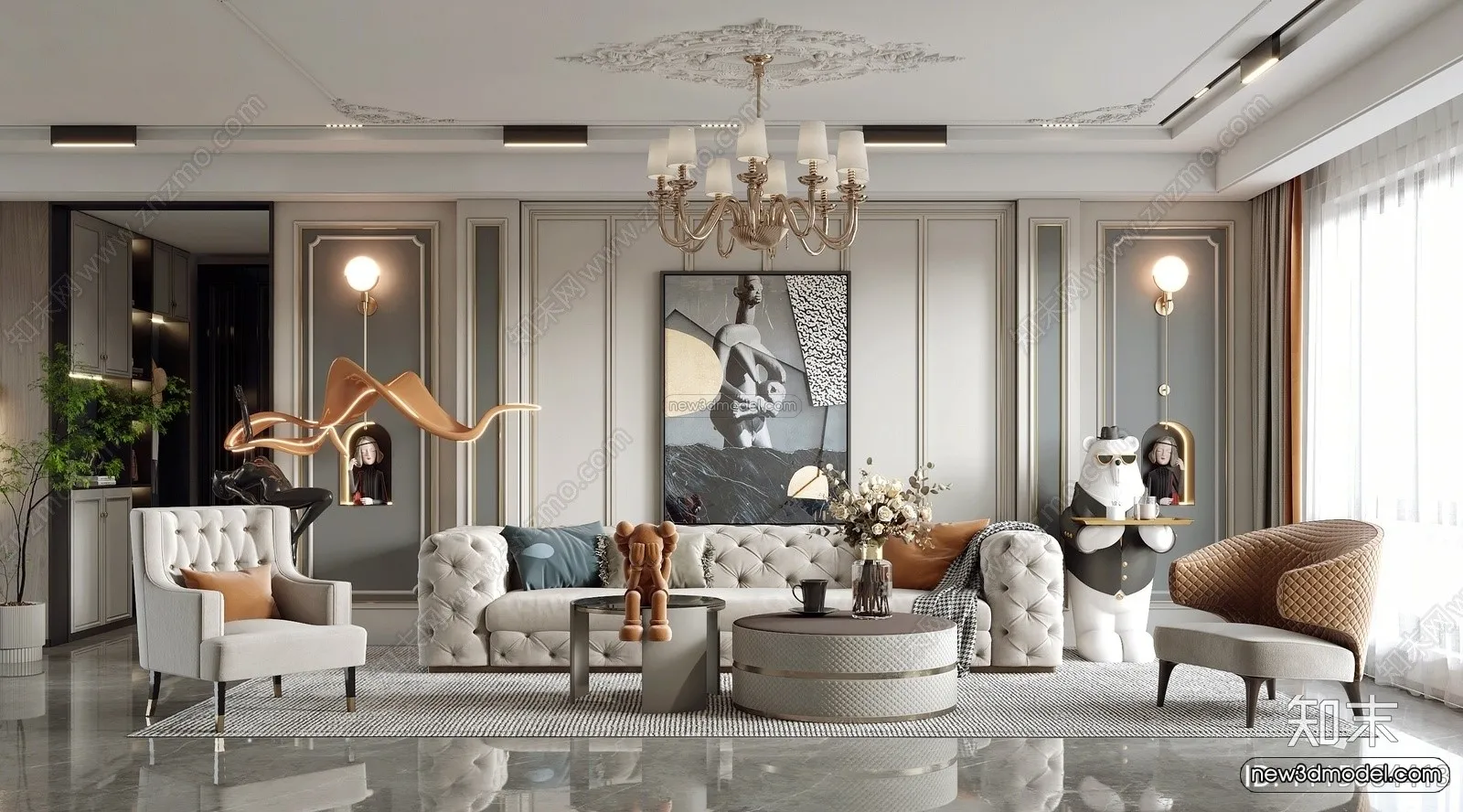 Europe Style Interior 3D Blocks - Living Room 3D Model - 109