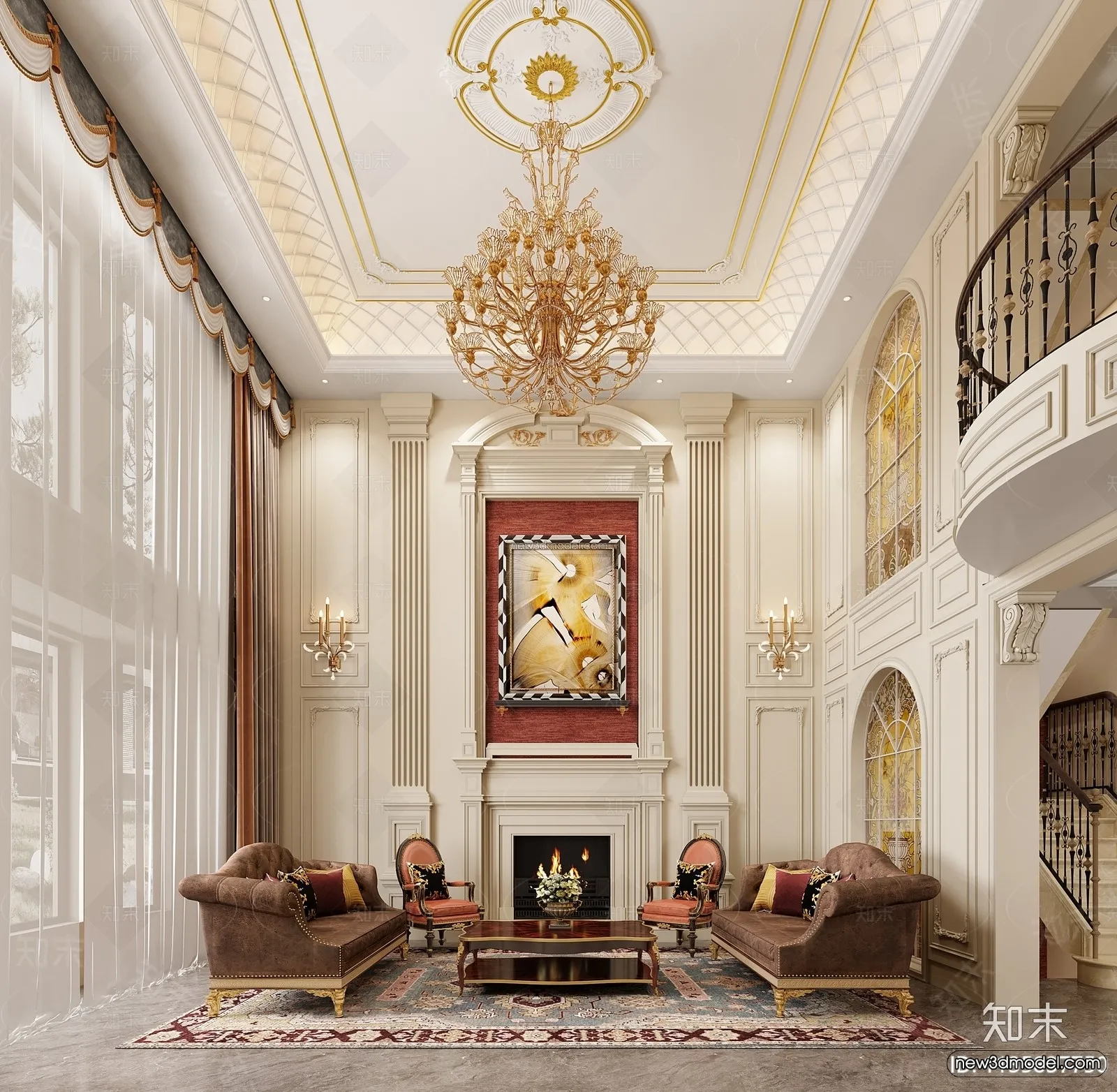 Europe Style Interior 3D Blocks - Living Room 3D Model - 110