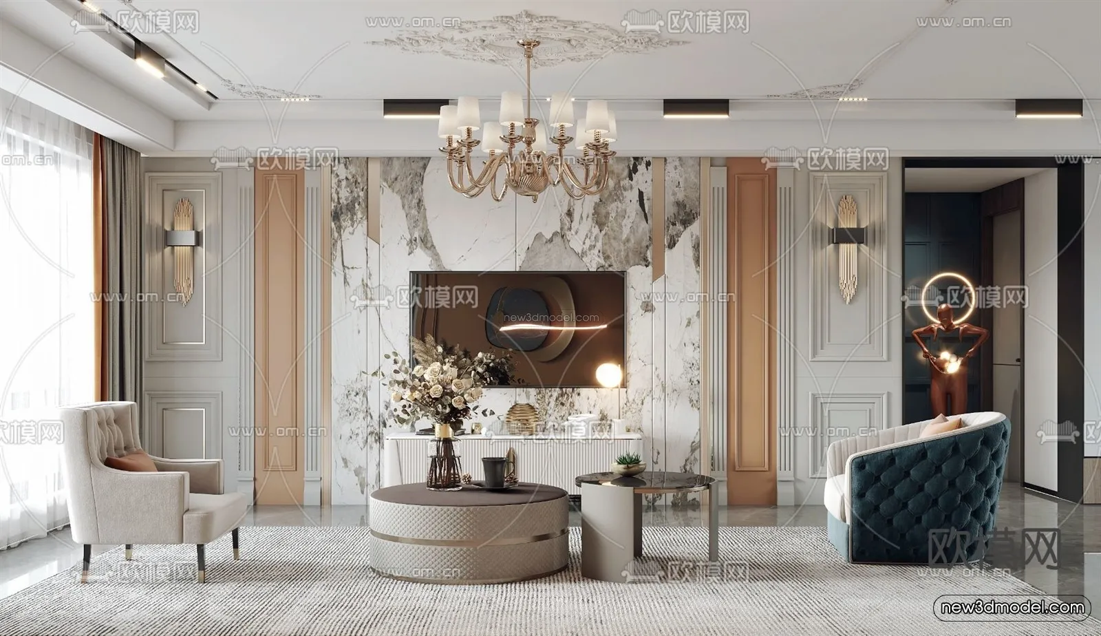 Europe Style Interior 3D Blocks - Living Room 3D Model - 111