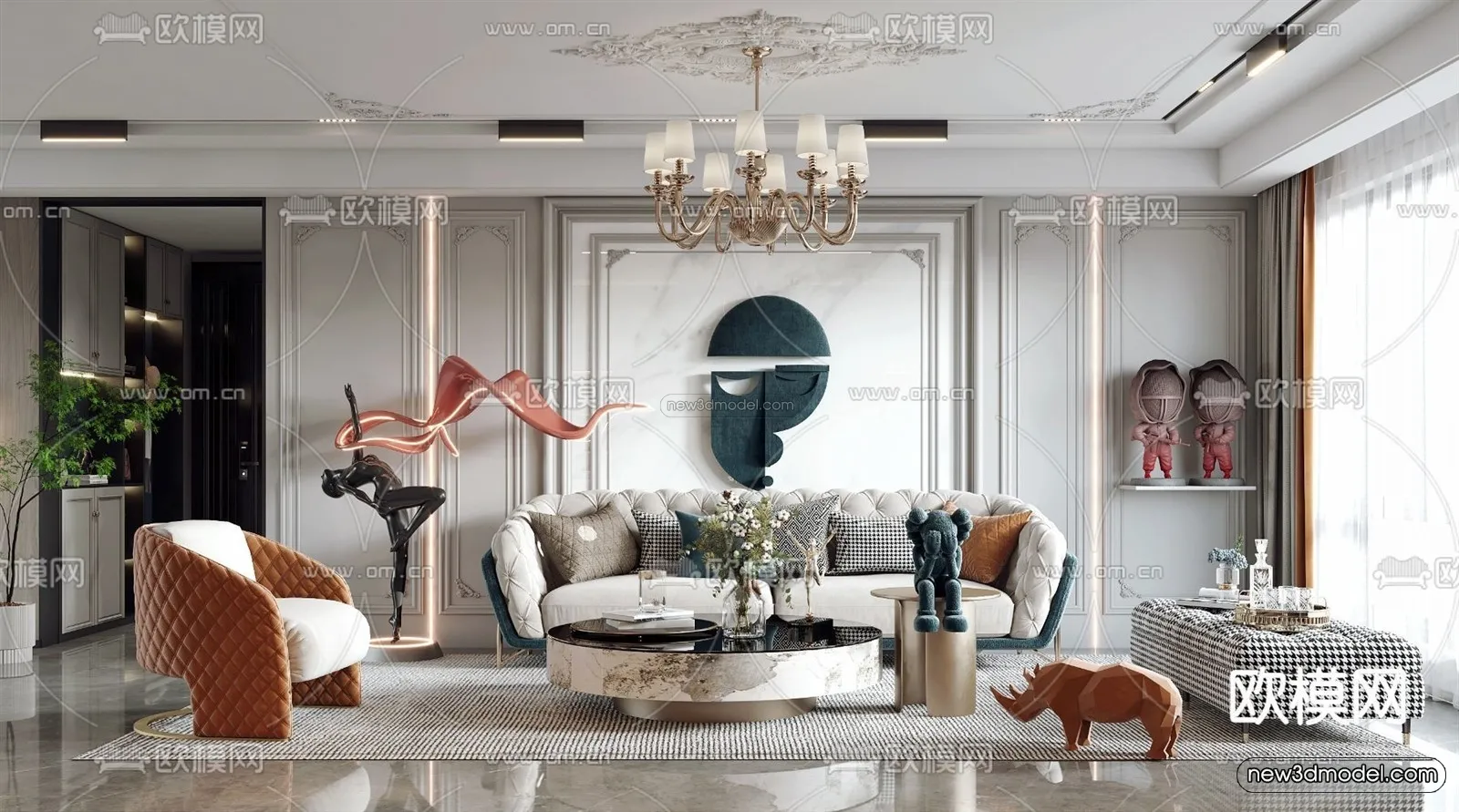 Europe Style Interior 3D Blocks - Living Room 3D Model - 112