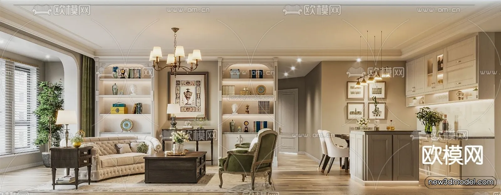 Europe Style Interior 3D Blocks - Living Room 3D Model - 116