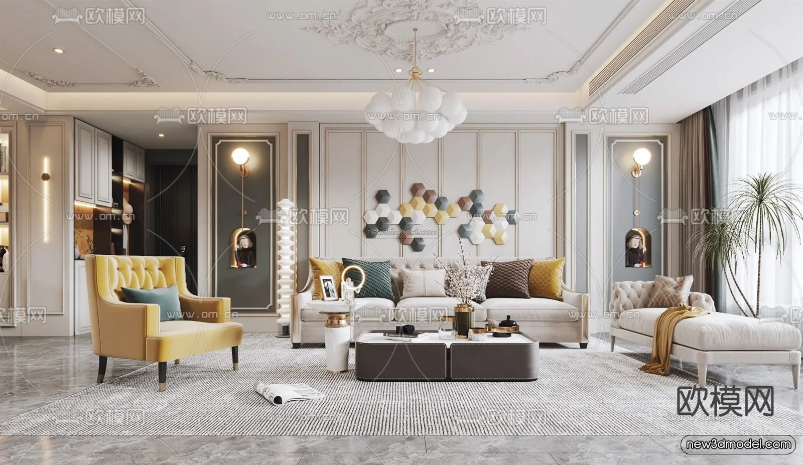 Europe Style Interior 3D Blocks - Living Room 3D Model - 120