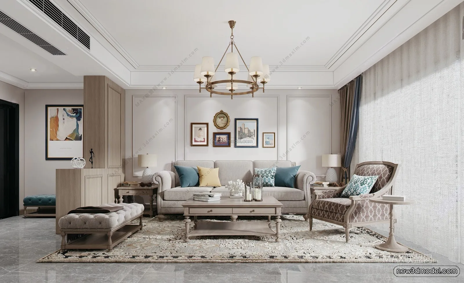 Europe Style Interior 3D Blocks - Living Room 3D Model - 122