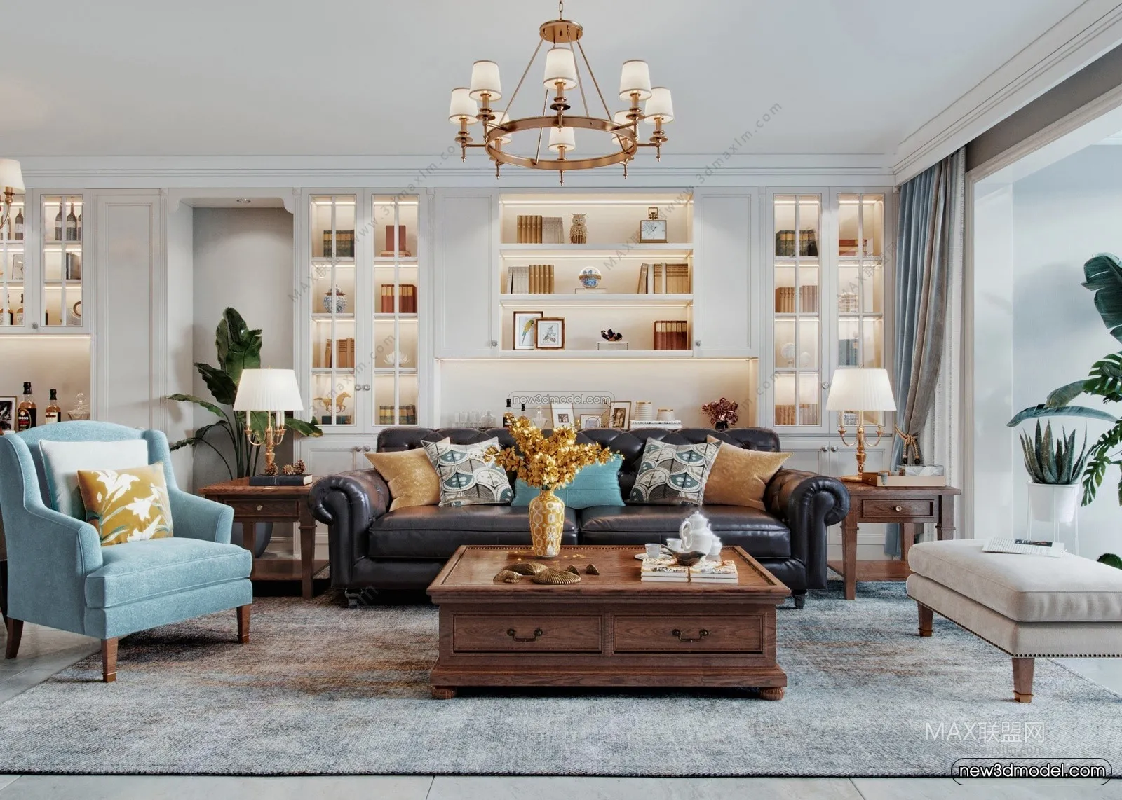 Europe Style Interior 3D Blocks - Living Room 3D Model - 124