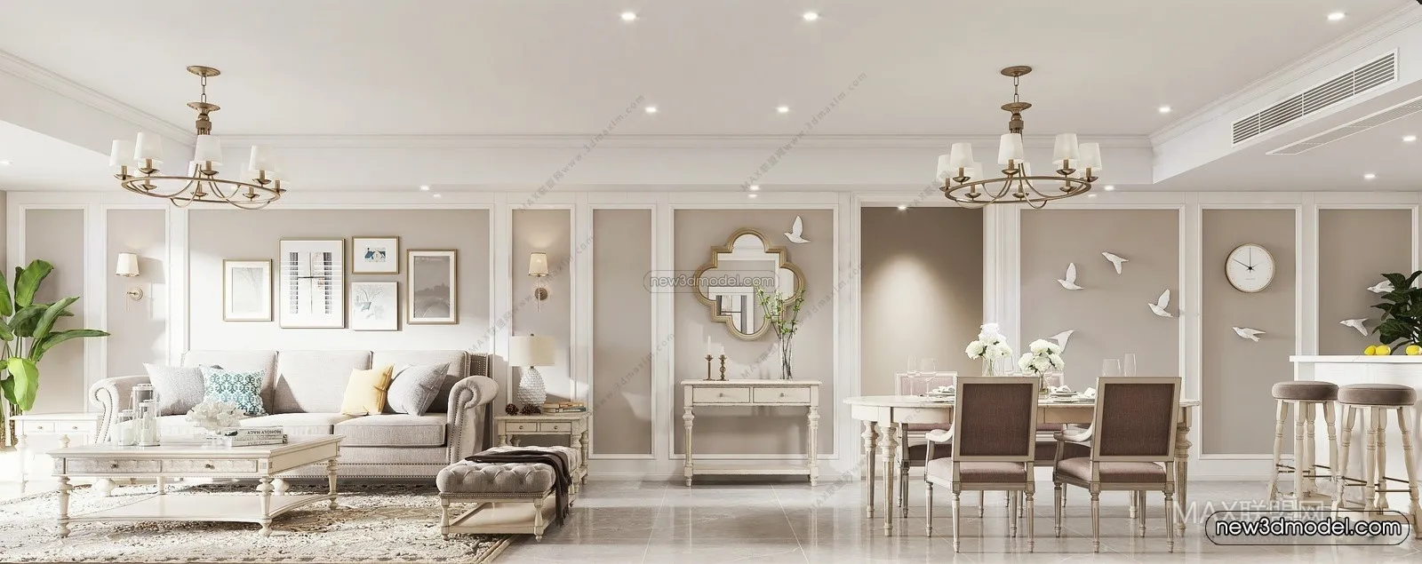 Europe Style Interior 3D Blocks - Living Room 3D Model - 125