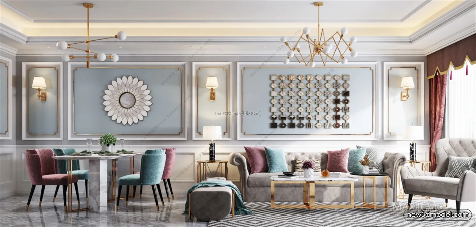 Europe Style Interior 3D Blocks - Living Room 3D Model - 128