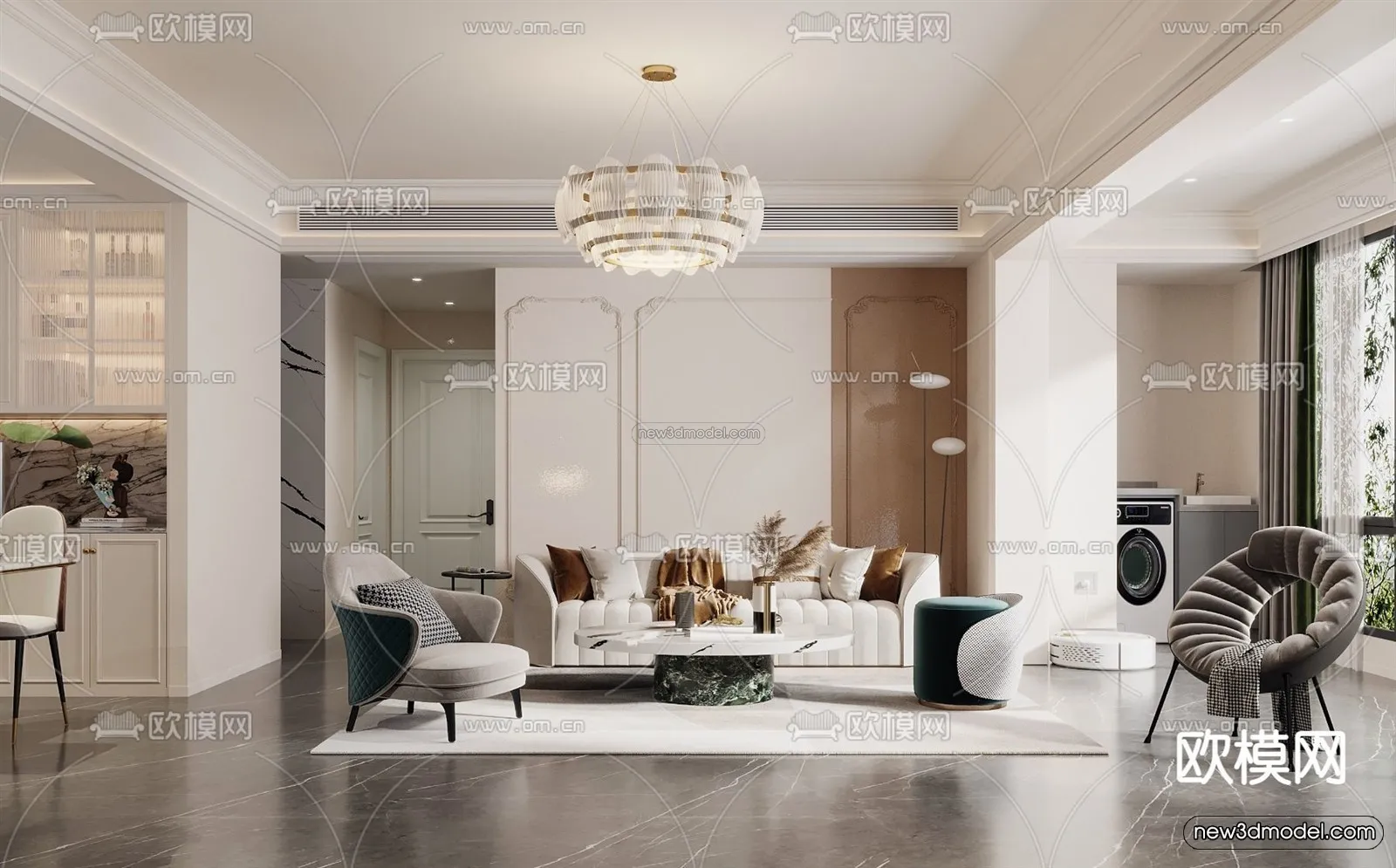 Europe Style Interior 3D Blocks - Living Room 3D Model - 130